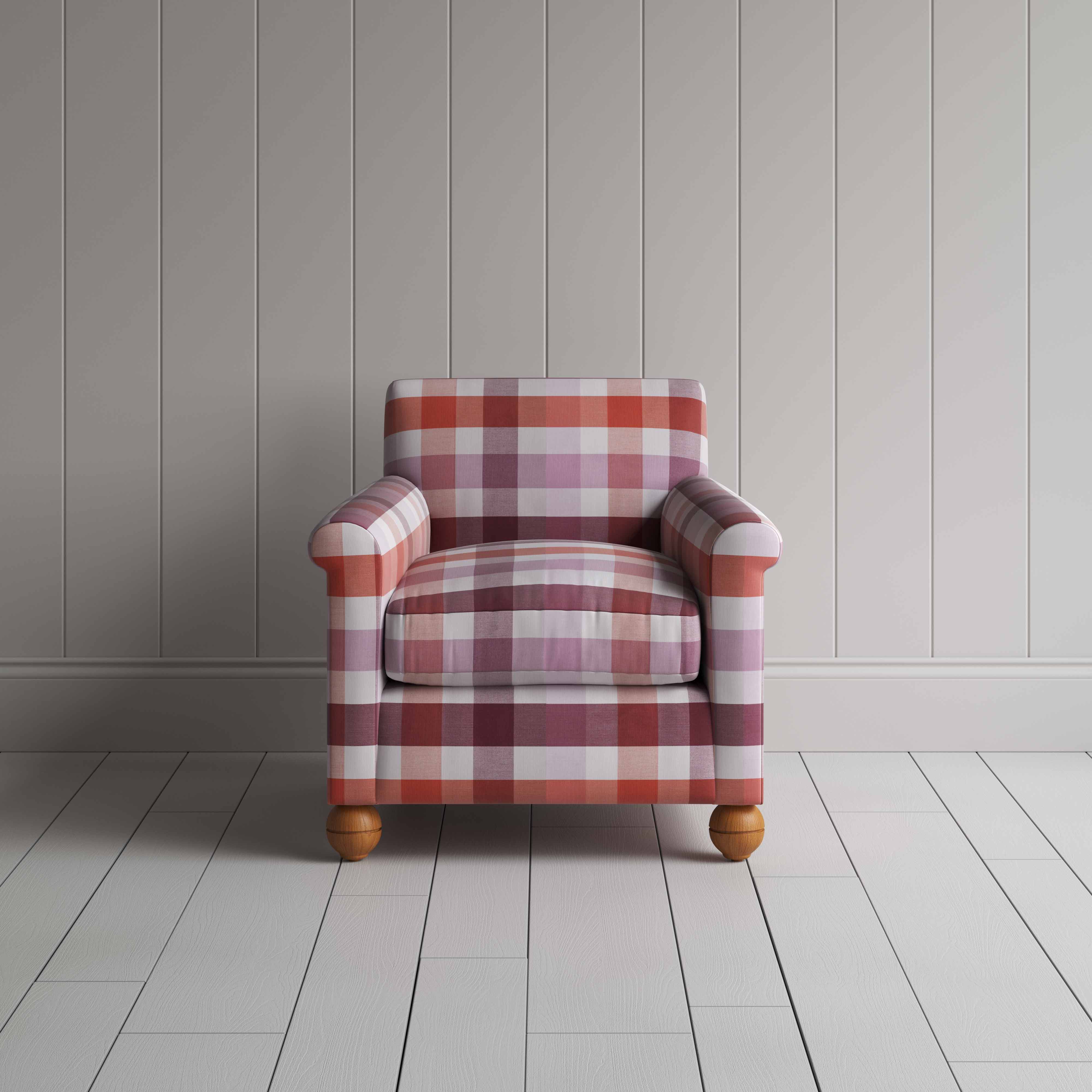  Idler Armchair in Checkmate Cotton, Berry - Nicola Harding 