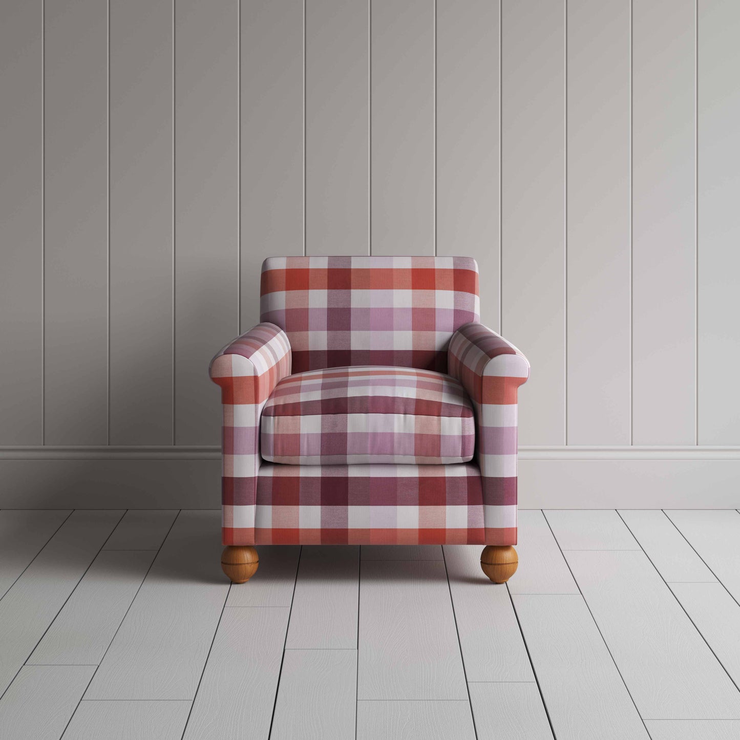 Idler Armchair in Checkmate Cotton, Berry