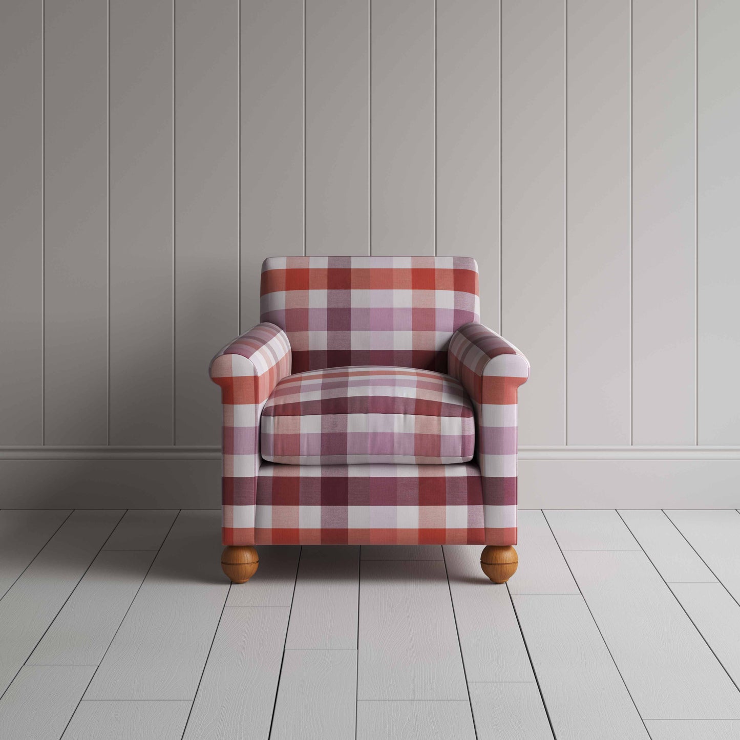 Idler Armchair in Checkmate Cotton, Berry - Nicola Harding