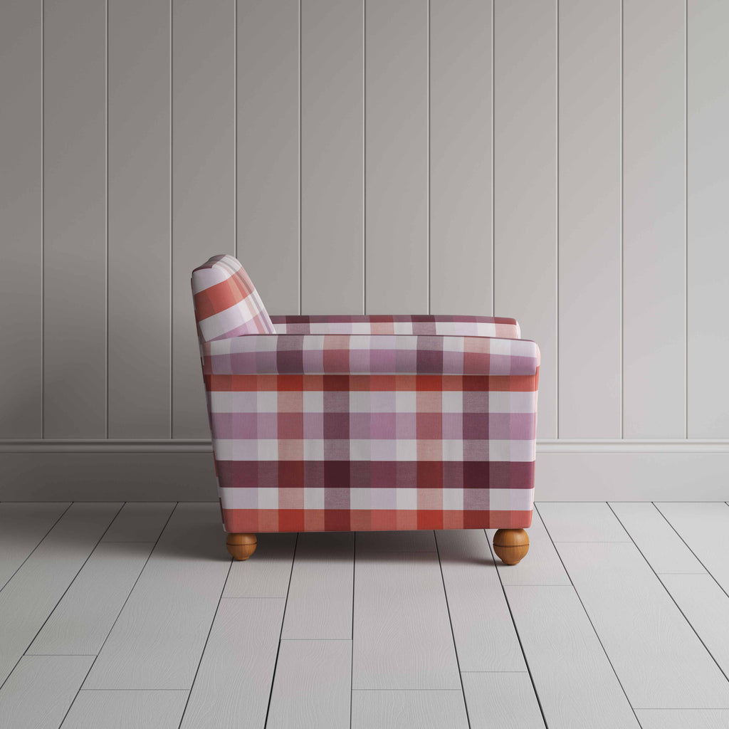  Idler Armchair in Checkmate Cotton, Berry - Nicola Harding 