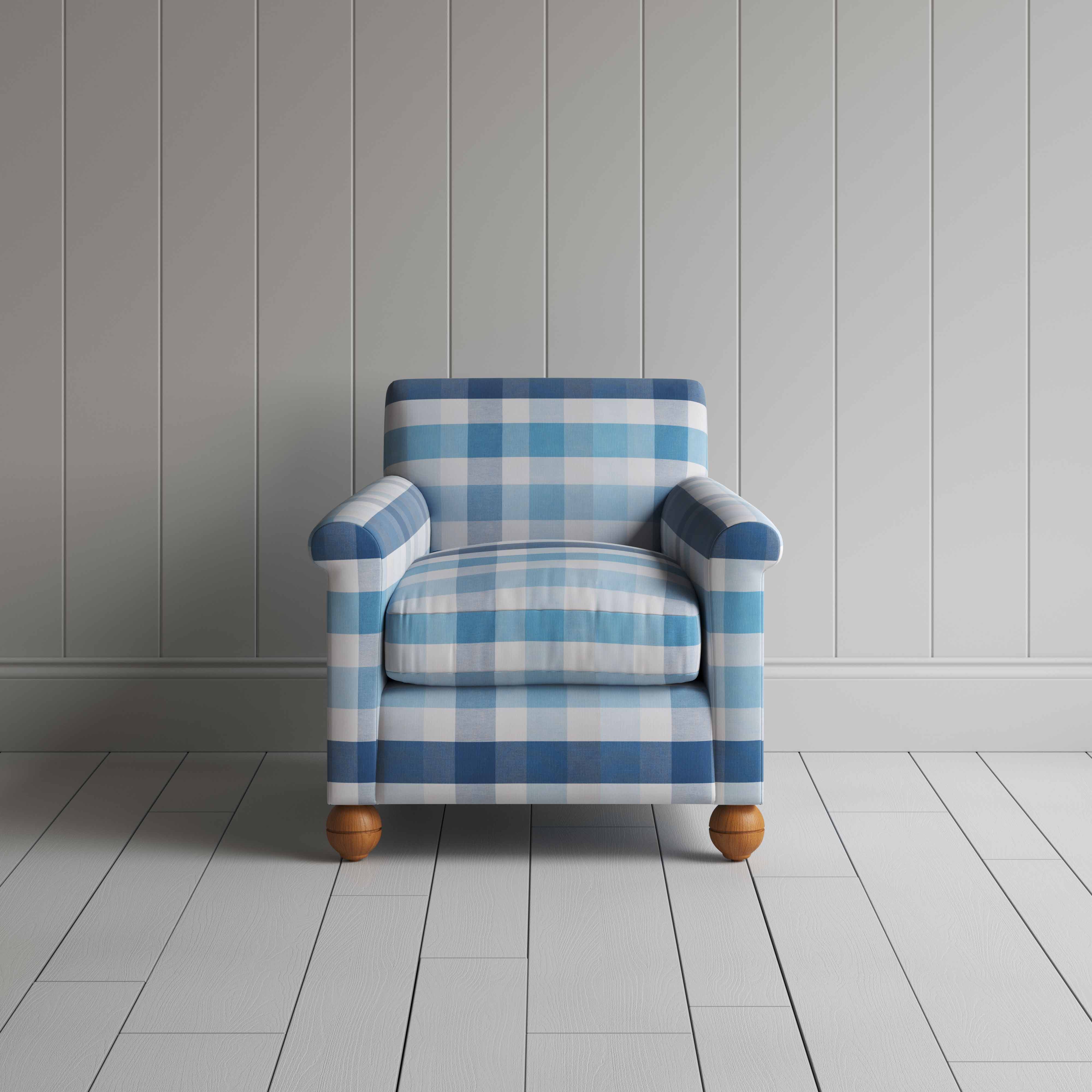  Idler Armchair in Checkmate Cotton, Blue 