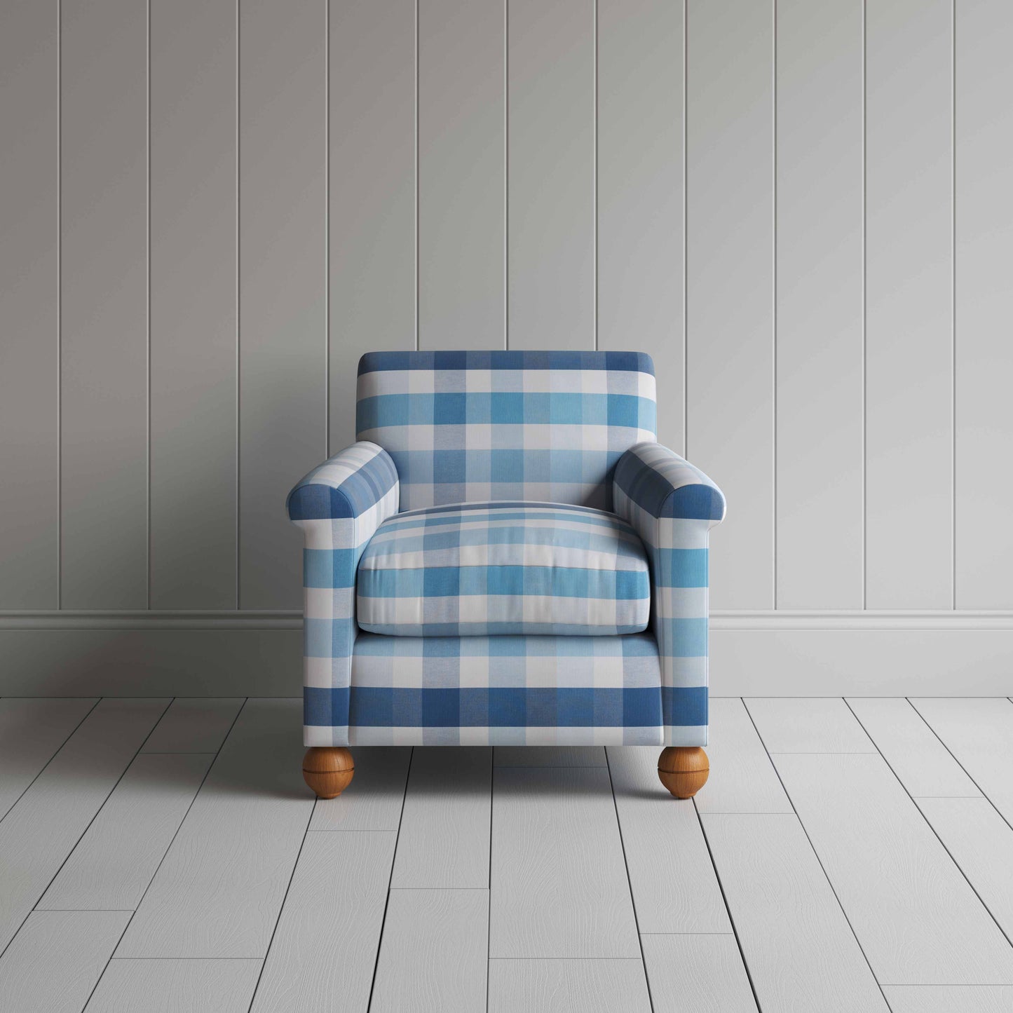 Idler Armchair in Checkmate Cotton, Blue