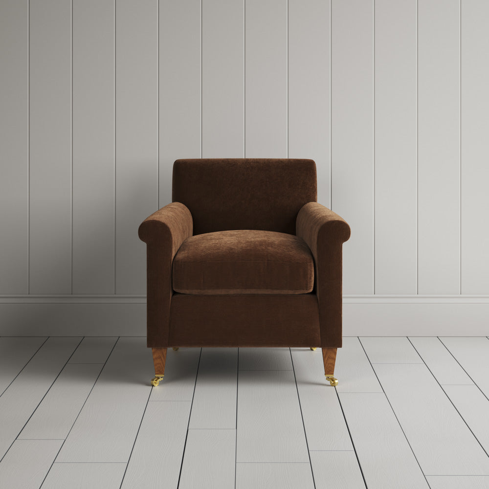 Idler Armchair in Tobacco Classic Corduroy, a British handmade Edwardian style reading chair.