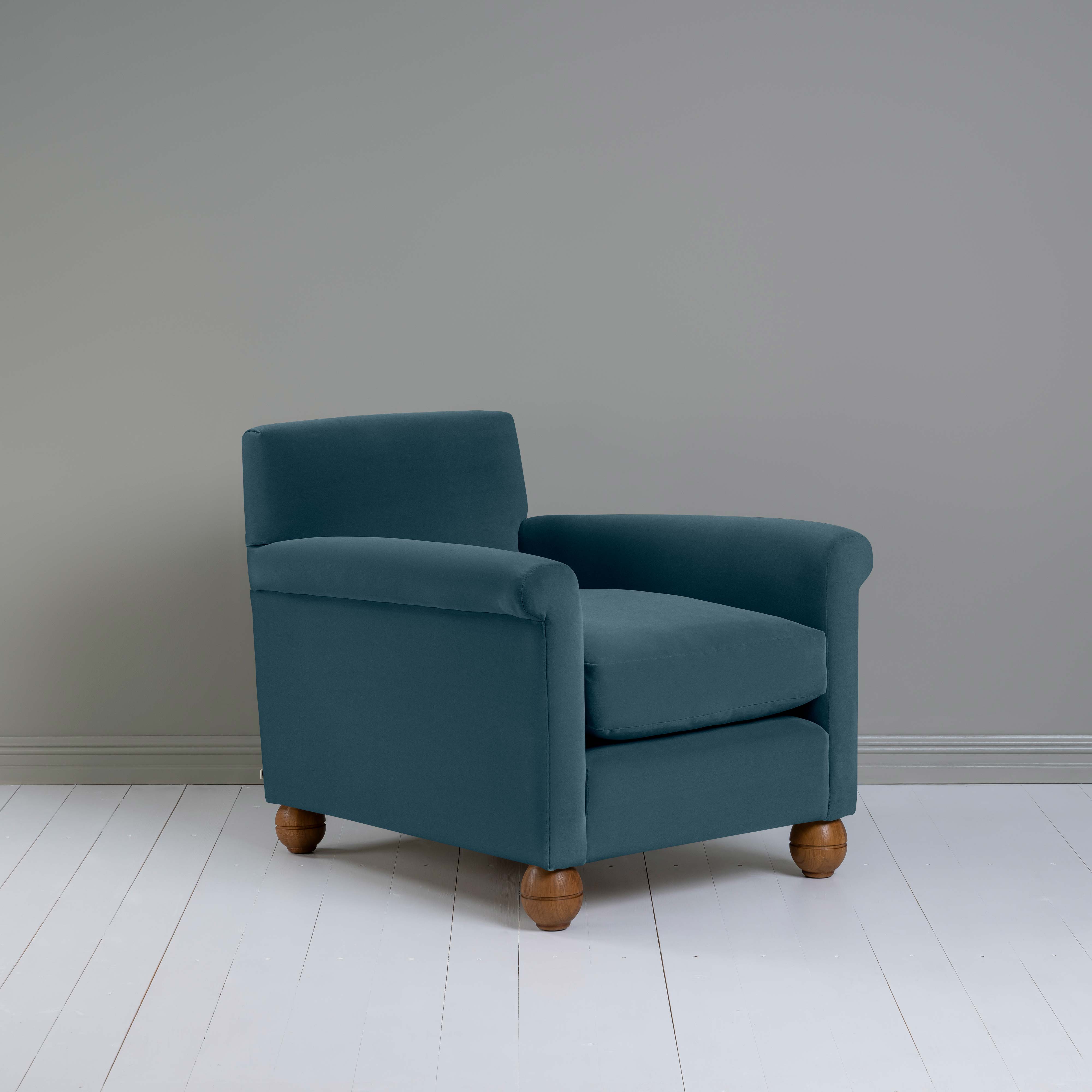  Idler Armchair in Intelligent Velvet Aegean - Nicola Harding 