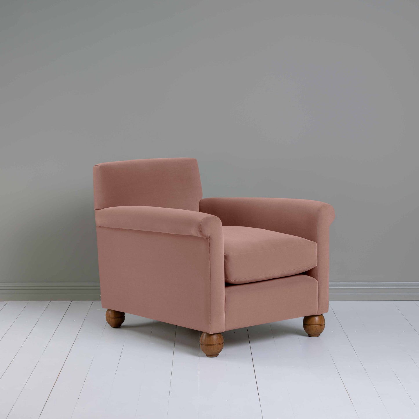 Idler Armchair in Intelligent Velvet Dusky Pink - Nicola Harding
