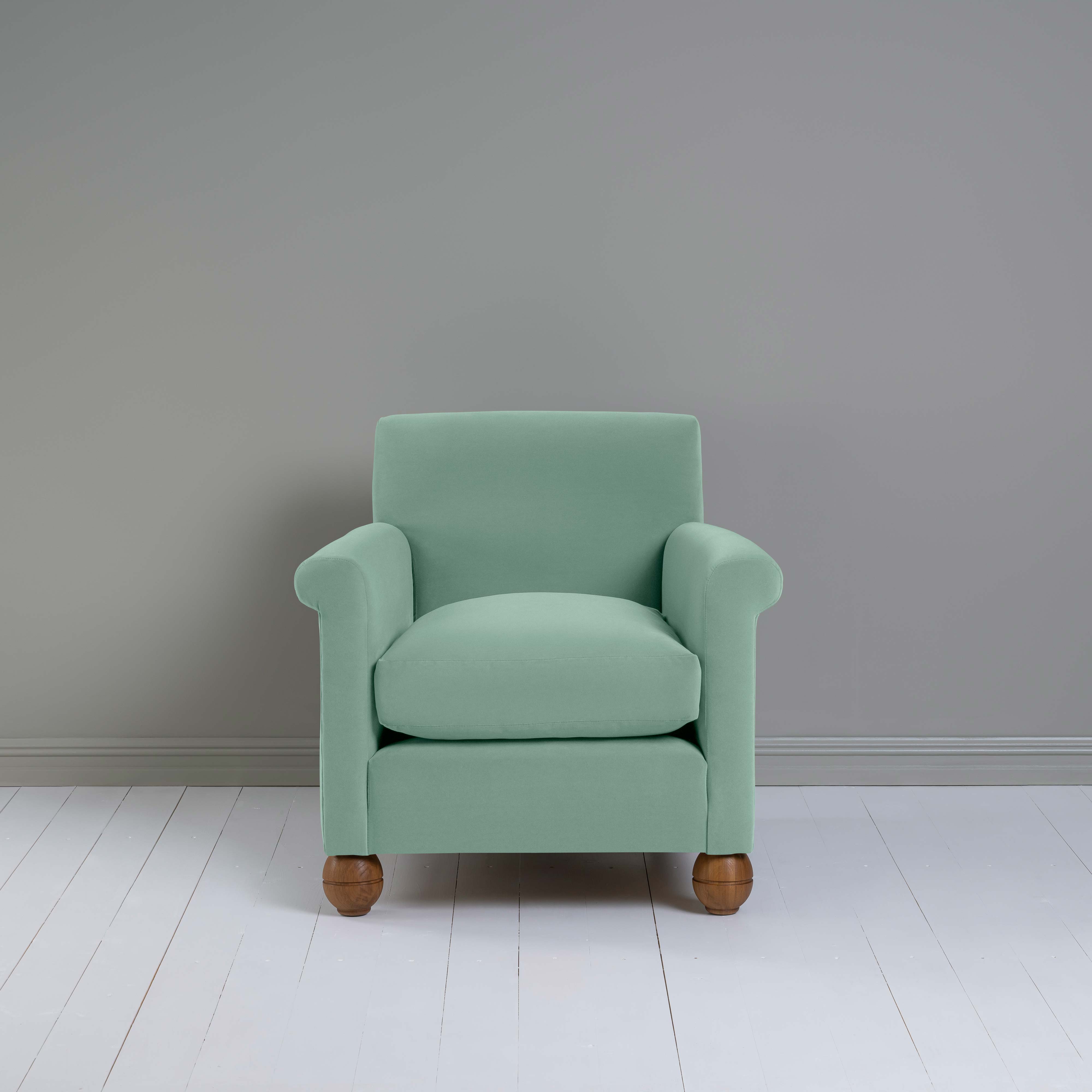  Idler Armchair in Intelligent Velvet Sea Mist - Nicola Harding 