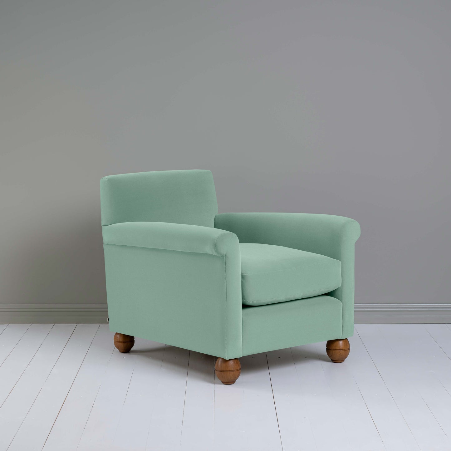 Idler Armchair in Intelligent Velvet Sea Mist - Nicola Harding