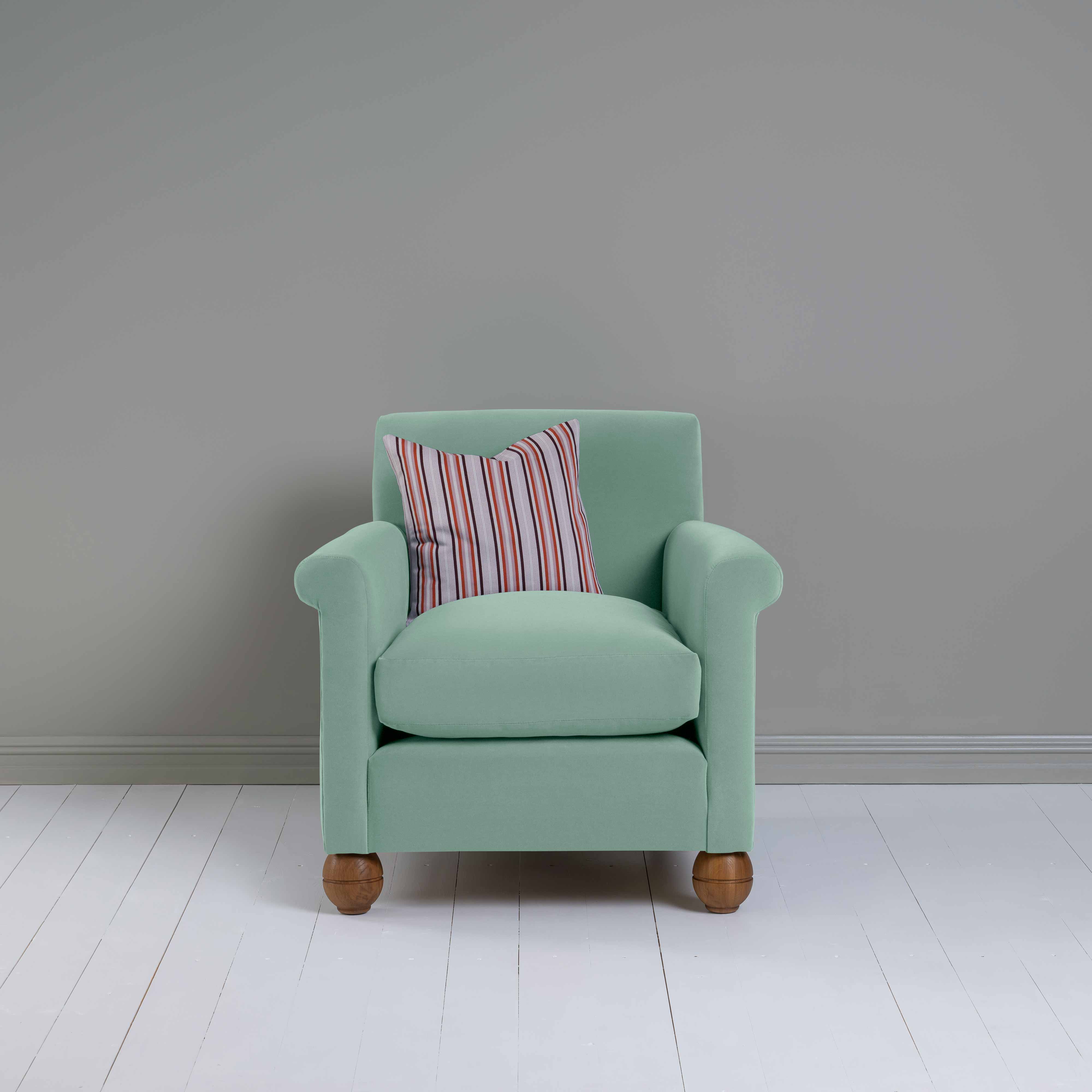  Idler Armchair in Intelligent Velvet Sea Mist - Nicola Harding 