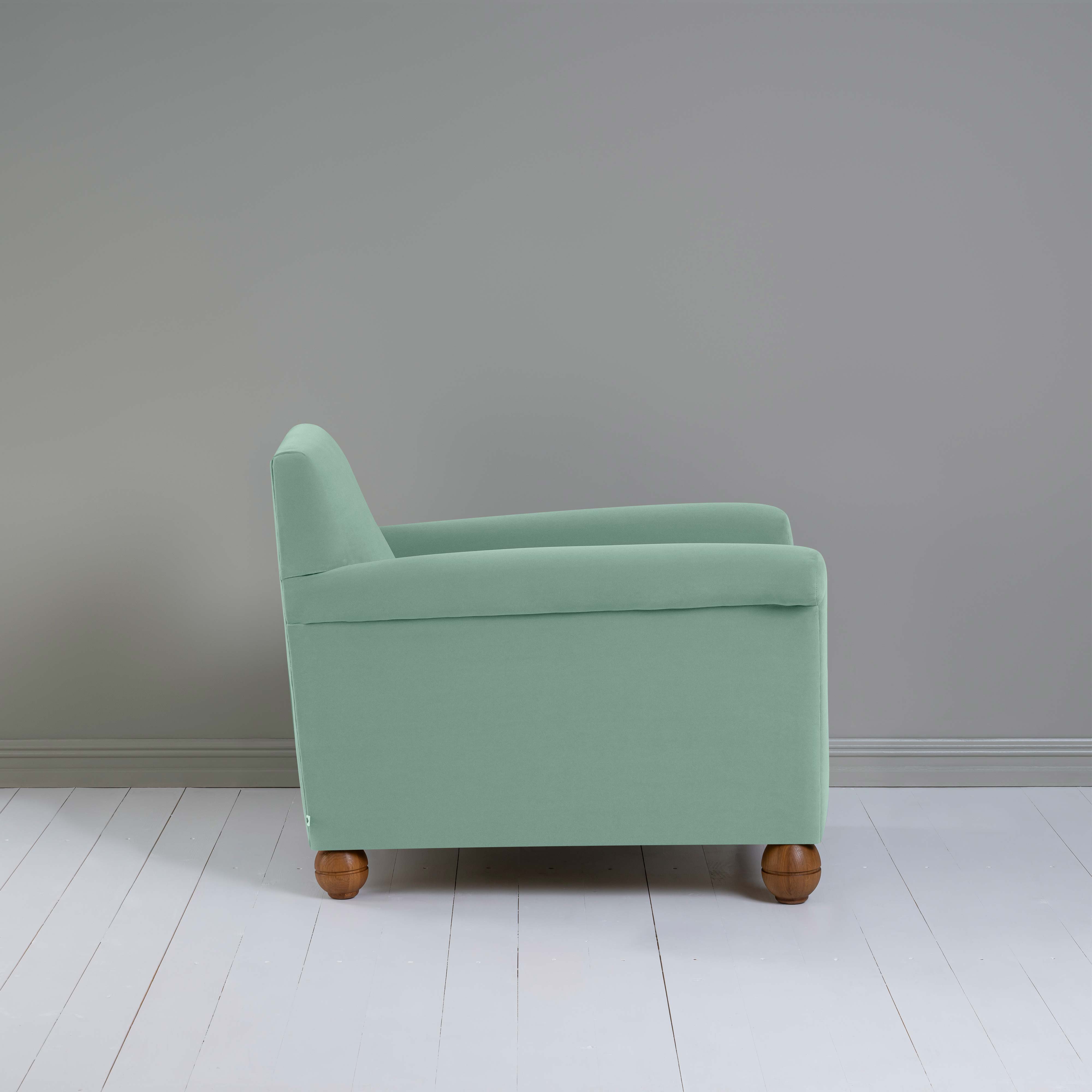  Idler Armchair in Intelligent Velvet Sea Mist - Nicola Harding 