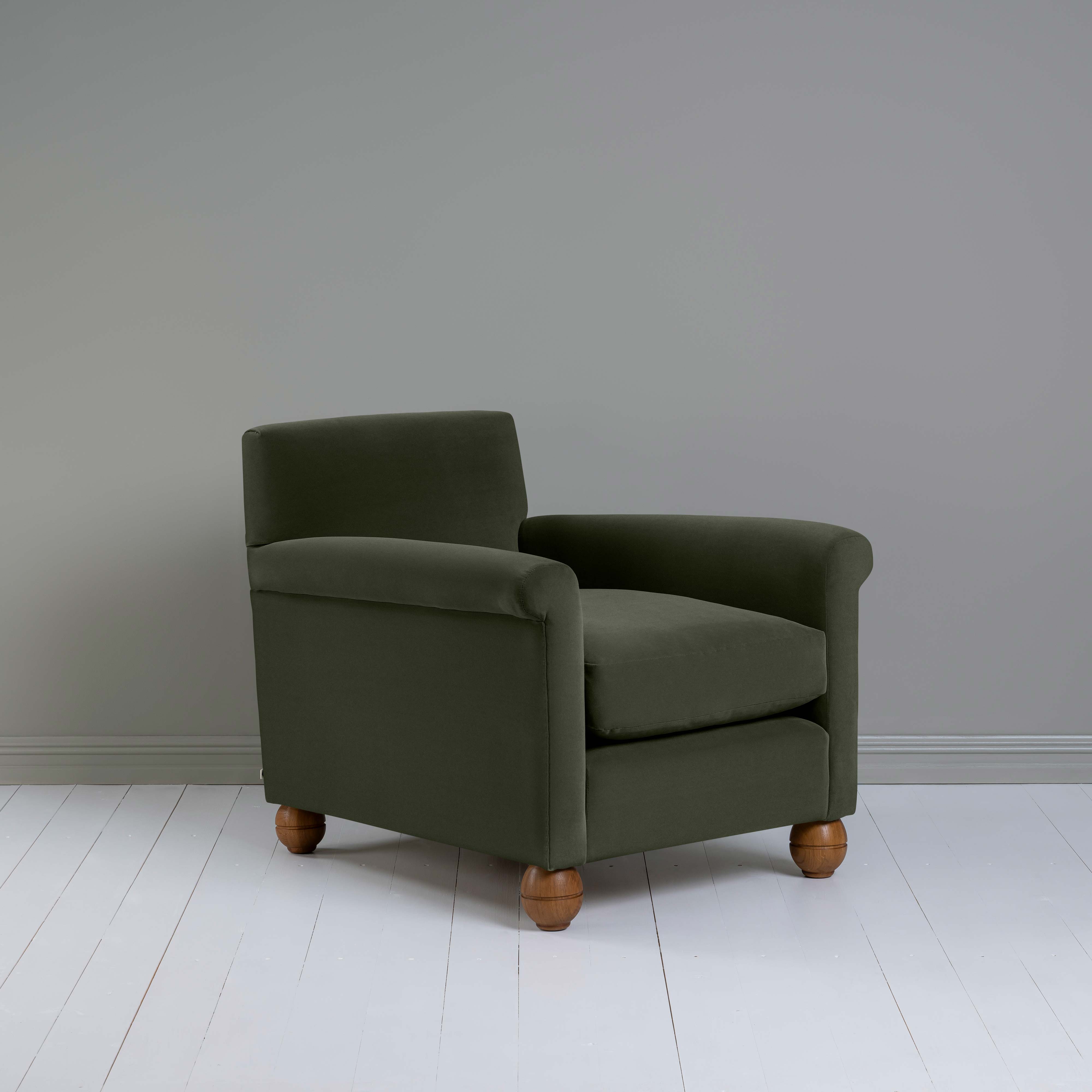  Idler Armchair in Intelligent Velvet Seaweed - Nicola Harding 