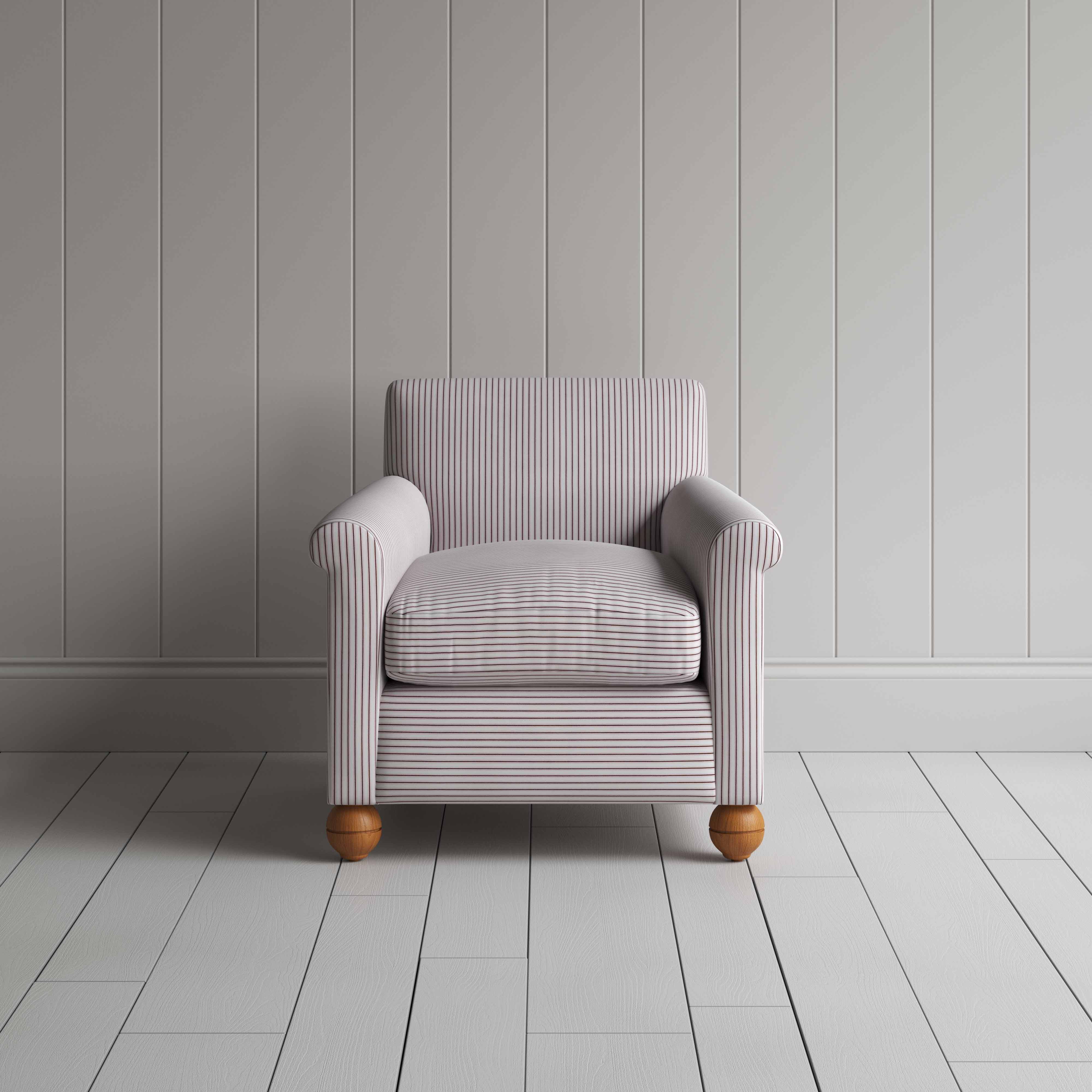  Idler Armchair in Ticking Cotton, Berry - Nicola Harding 