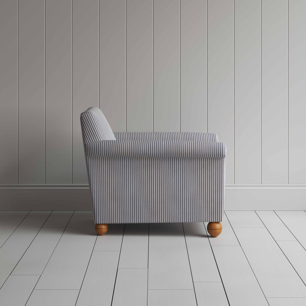  Idler Armchair in Ticking Cotton, Blue Brown - Nicola Harding 