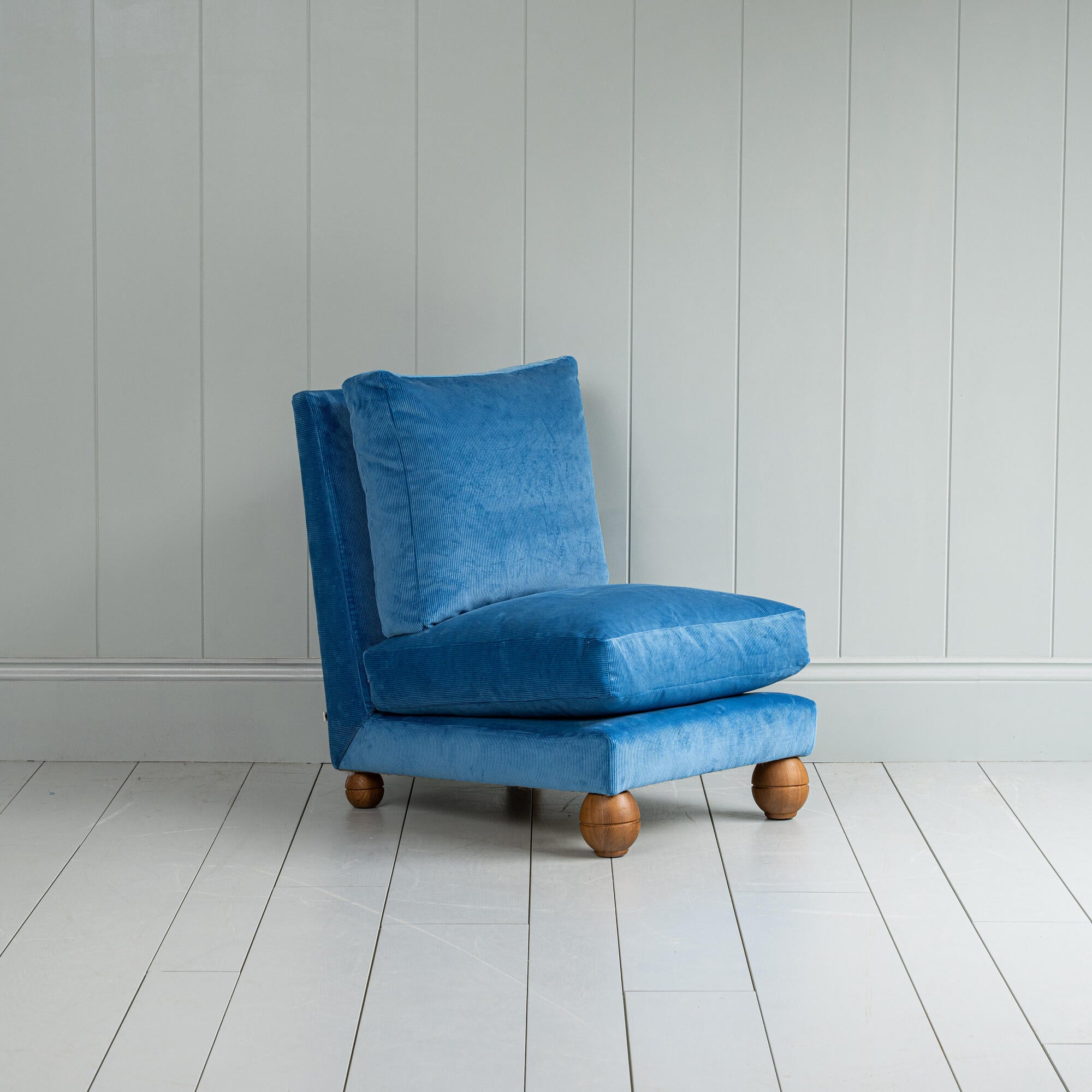  Perch Slipper Armchair in Classic Corduroy Harbour Blue 