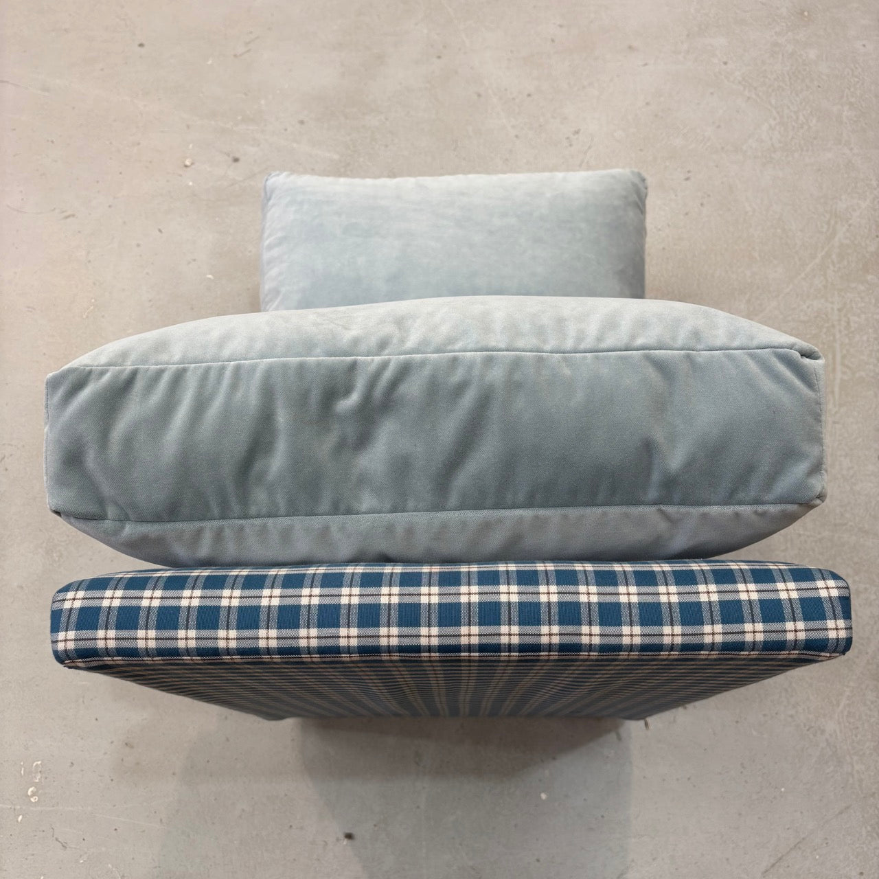 Pre-Loved - Perch Slipper Armchair in Well Plaid Frame and Intelligent Velvet Mineral Seat 