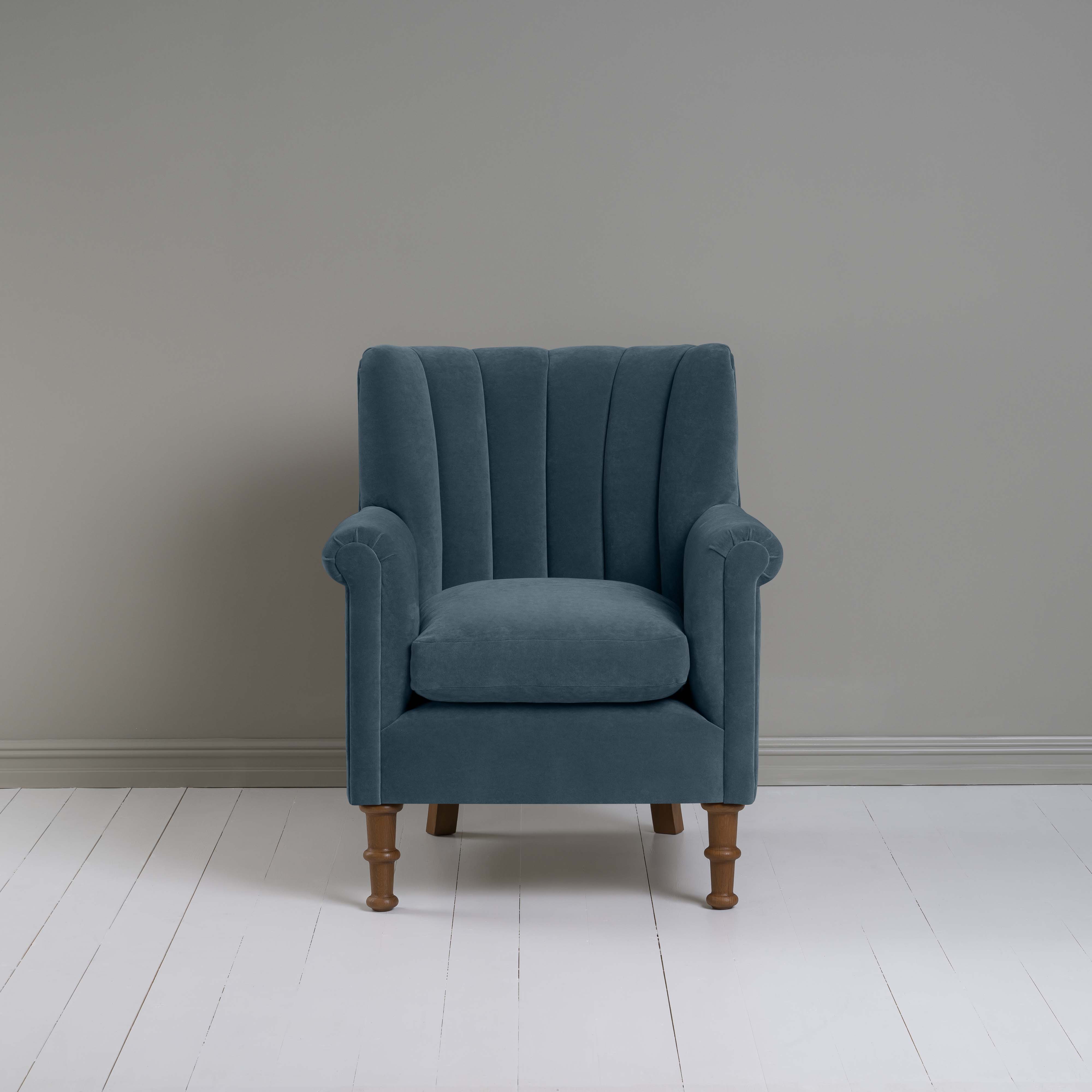  Time Out Armchair in Intelligent Velvet Aegean, Front View - NiX 