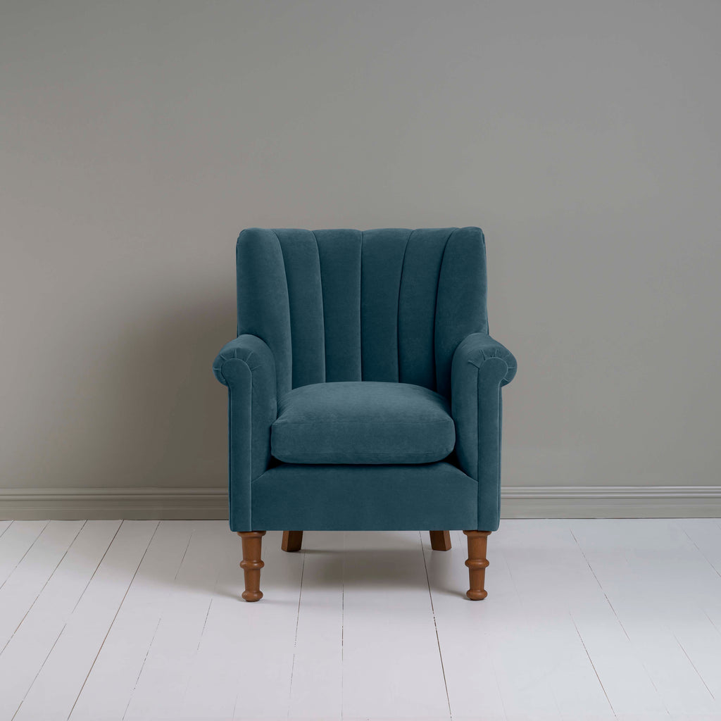  Time Out Armchair in Intelligent Velvet Aegean, Front View - NiX 