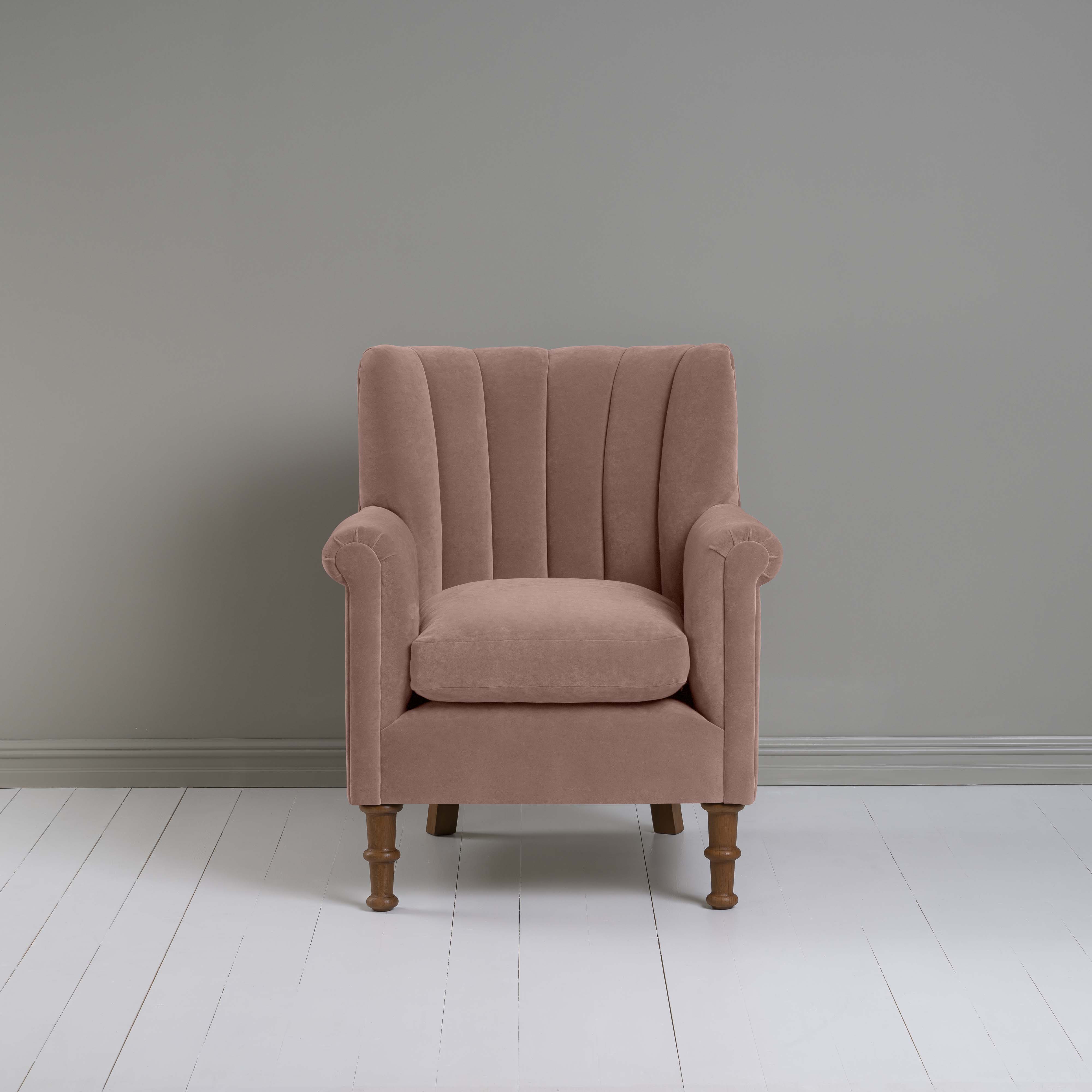  Time Out Armchair in Intelligent Velvet Dusky Pink, Front View - NiX 