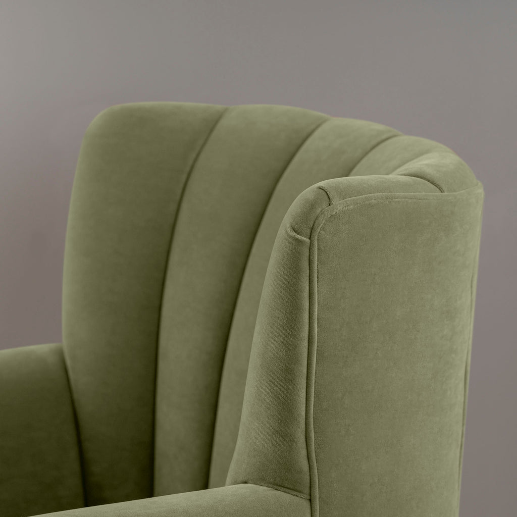  Time Out Armchair in Intelligent Velvet Green Tea, High Back Design Closeup - NiX 