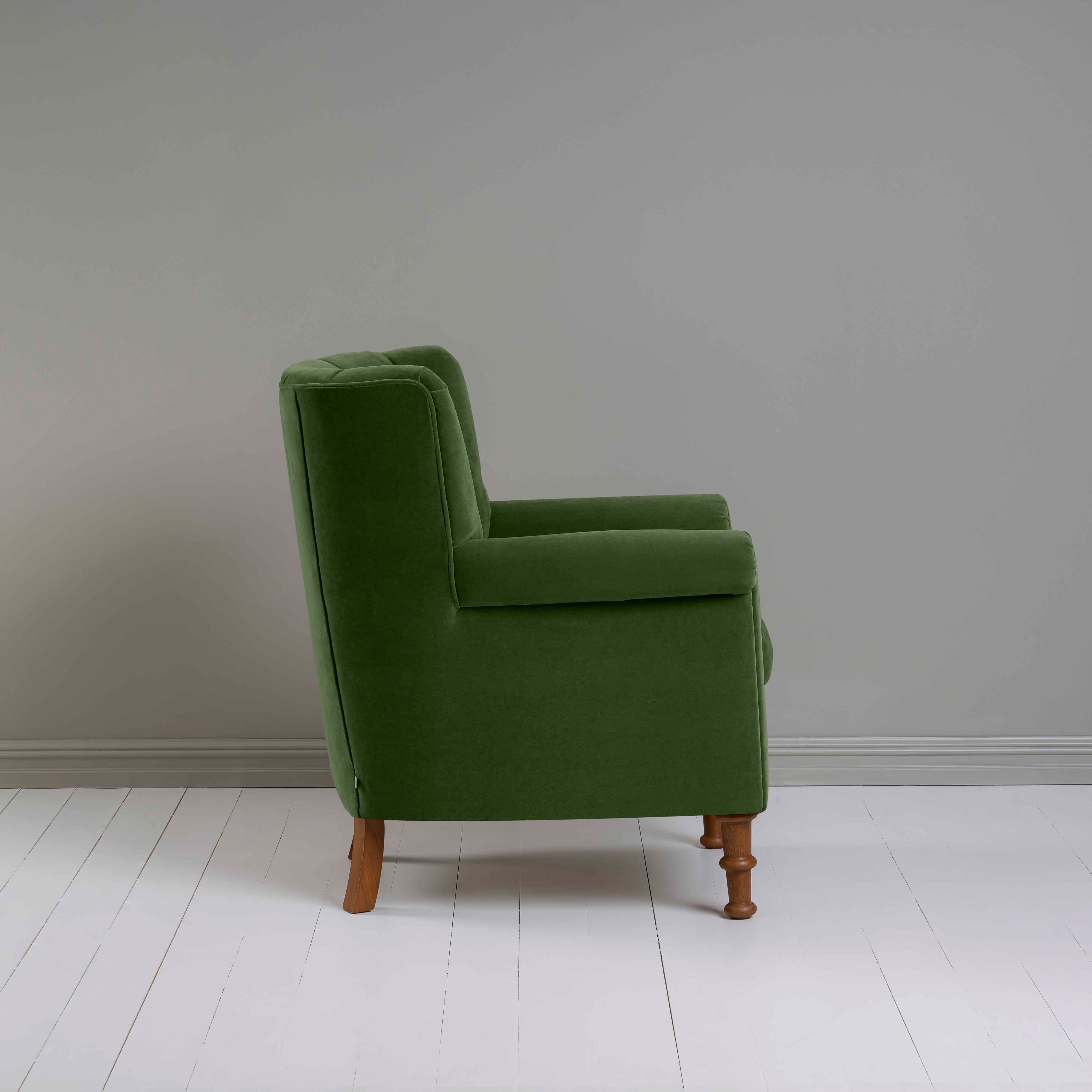  Time Out Armchair in Intelligent Velvet Juniper, Side View - NiX 