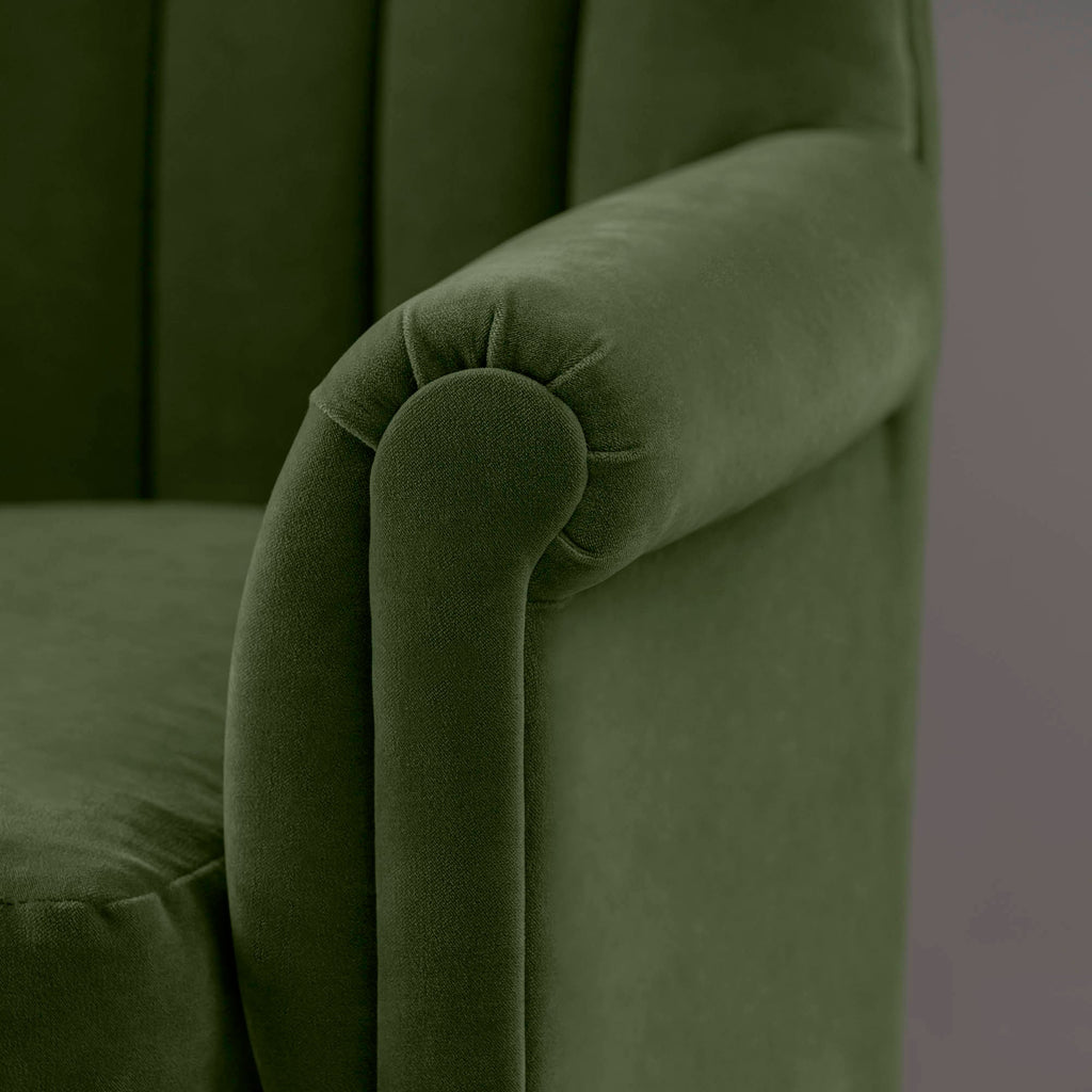  Time Out Armchair in Intelligent Velvet Juniper, Arm Design Closeup - NiX 