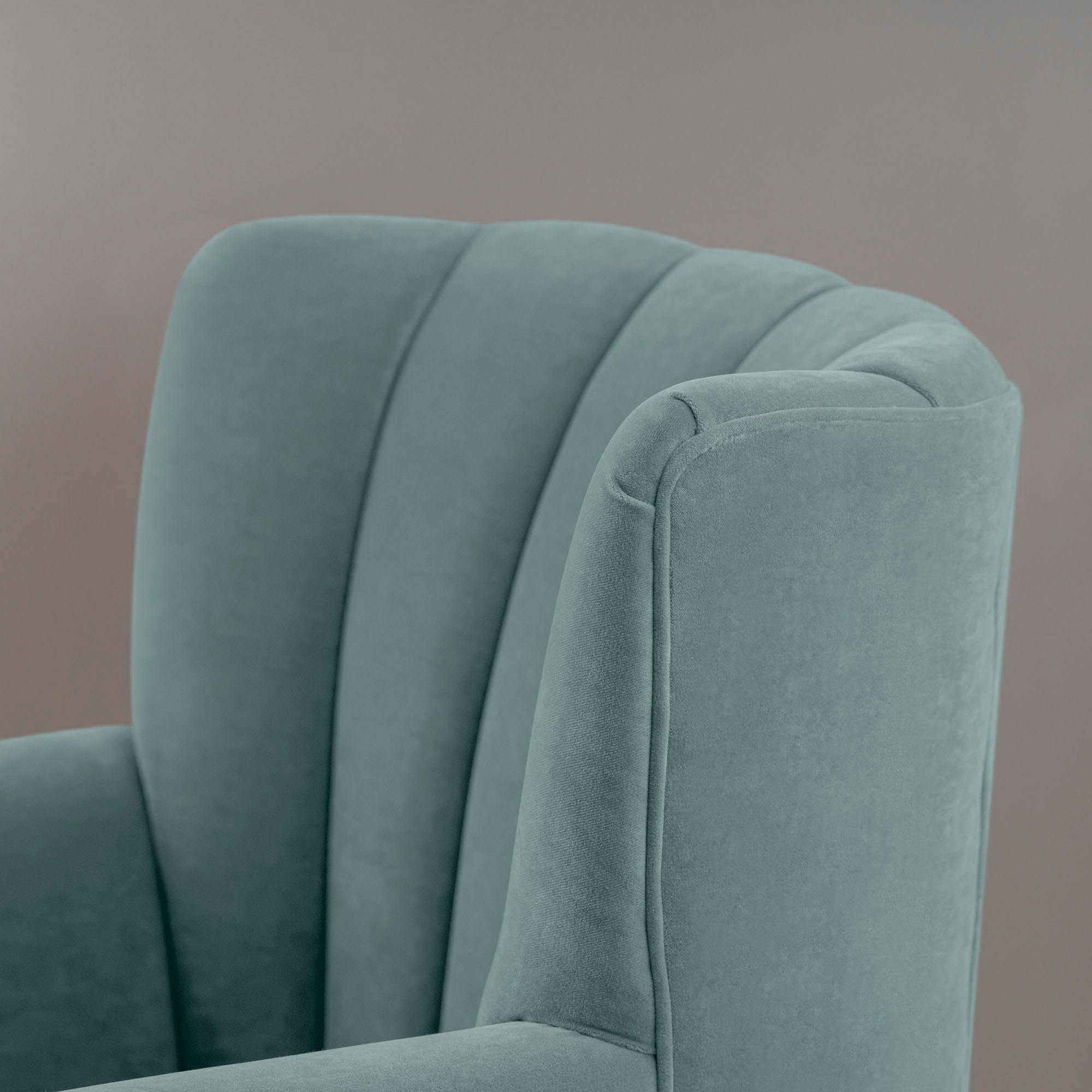  Time Out Armchair in Intelligent Velvet Mineral, High Back Design Closeup - NiX 