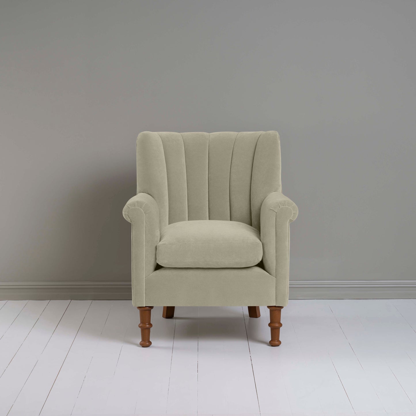 Time Out Armchair in Intelligent Velvet Moonstone, Front View - NiX