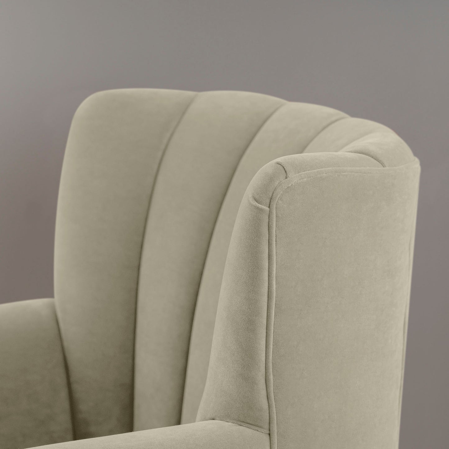 Time Out Armchair in Intelligent Velvet Moonstone, High Back Design Closeup - NiX