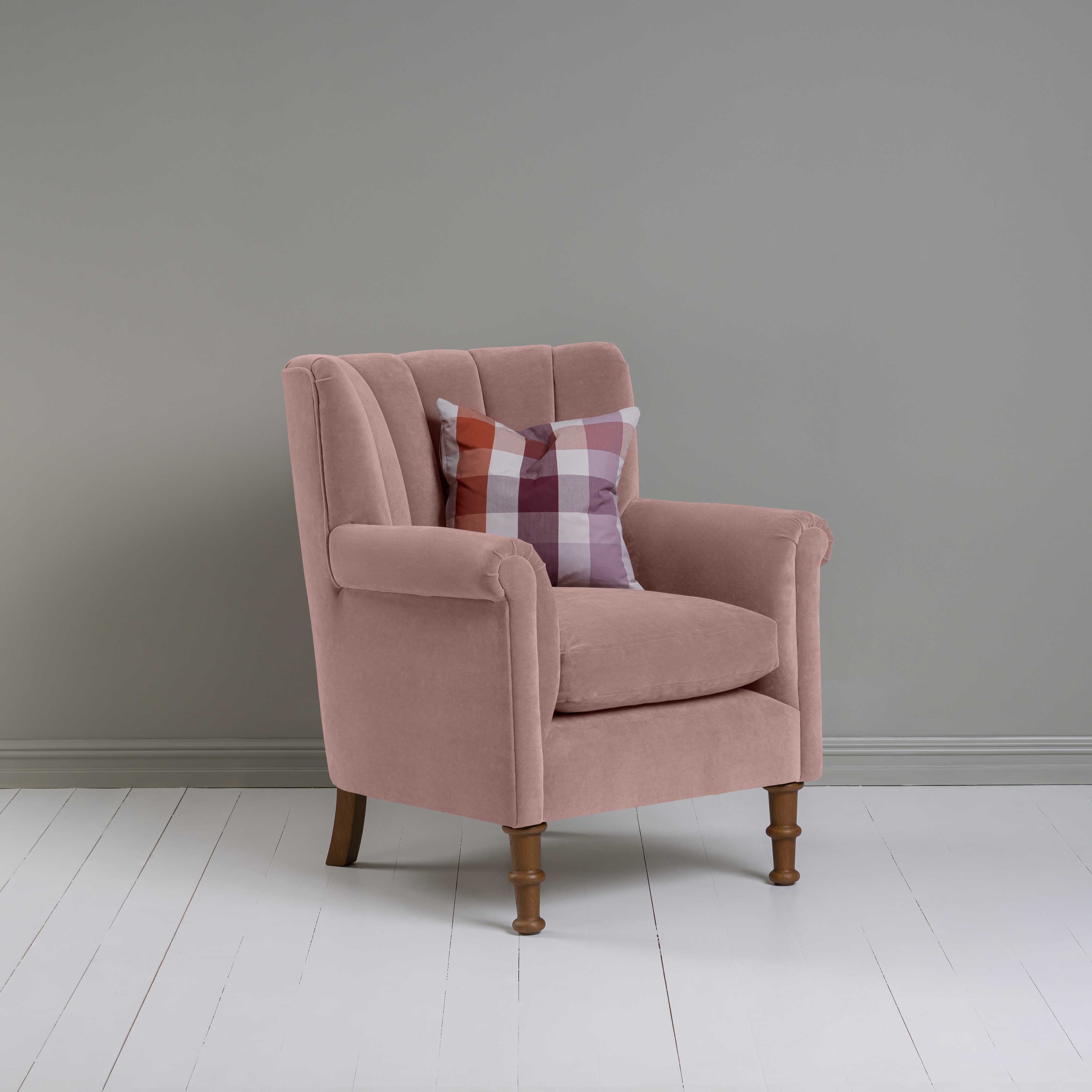  Time Out Armchair in Intelligent Velvet Rose, Side View With Cushion - NiX 