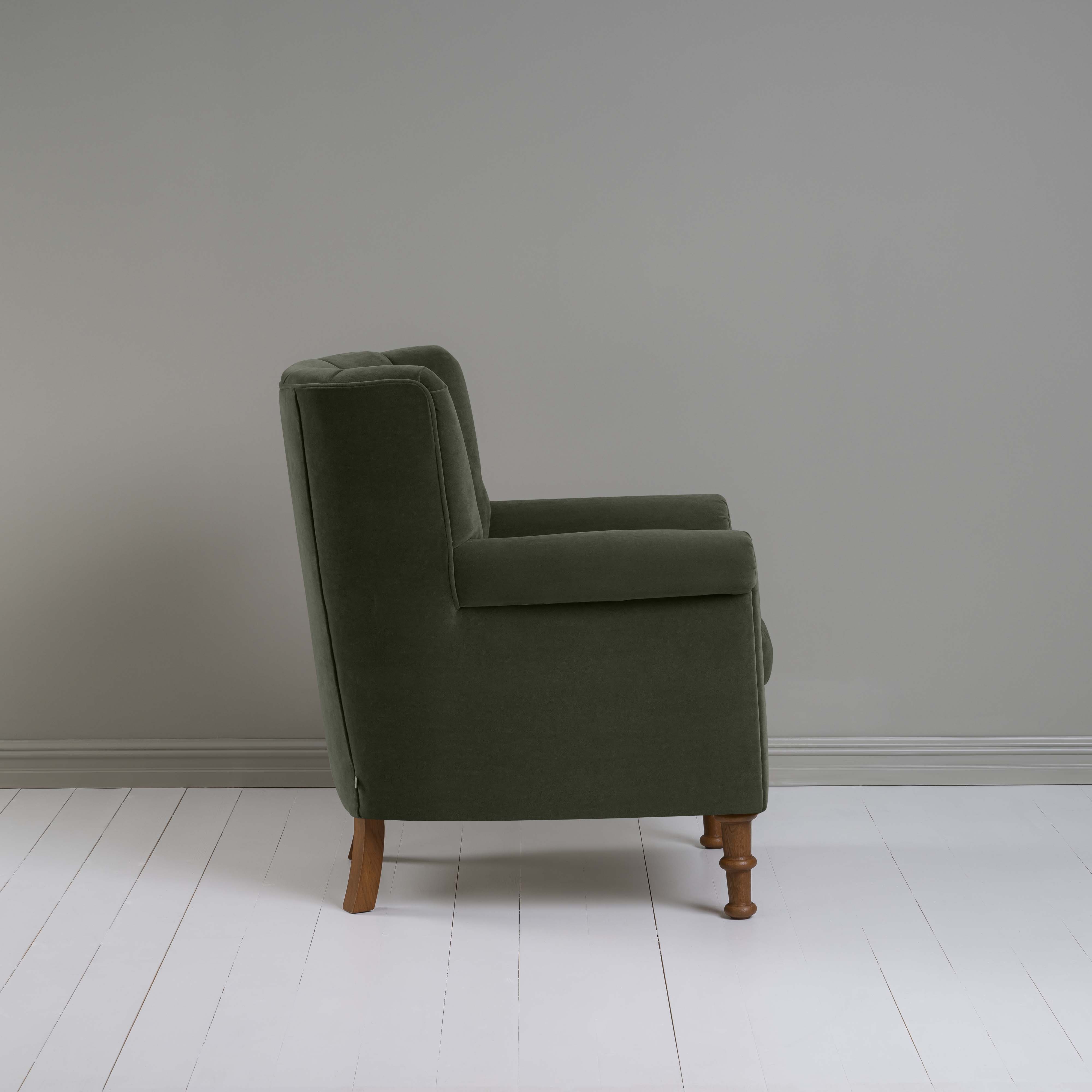  Time Out Armchair in Intelligent Velvet Seaweed, Side View - NiX 