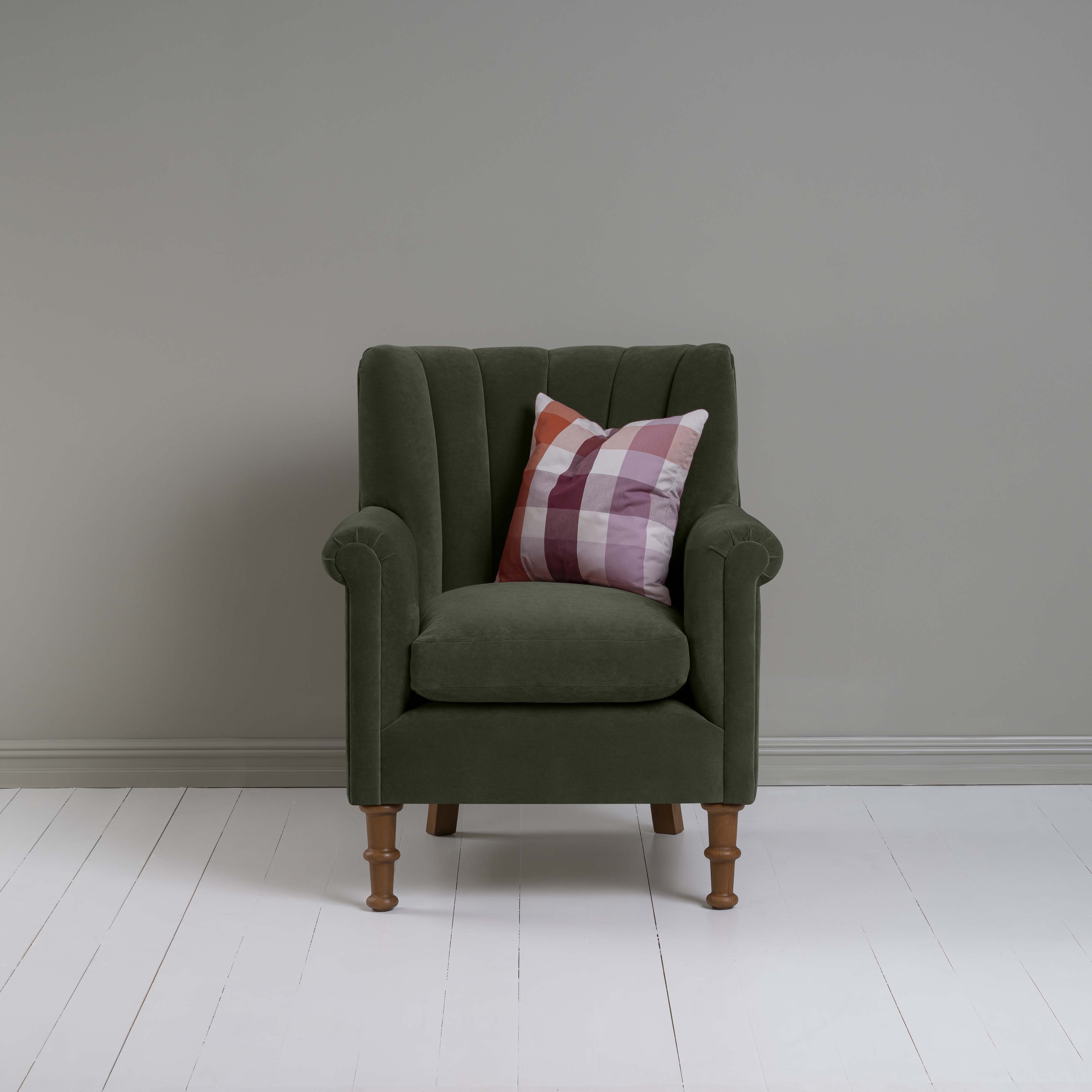  Time Out Armchair in Intelligent Velvet Seaweed, Front View With Cushion - NiX 