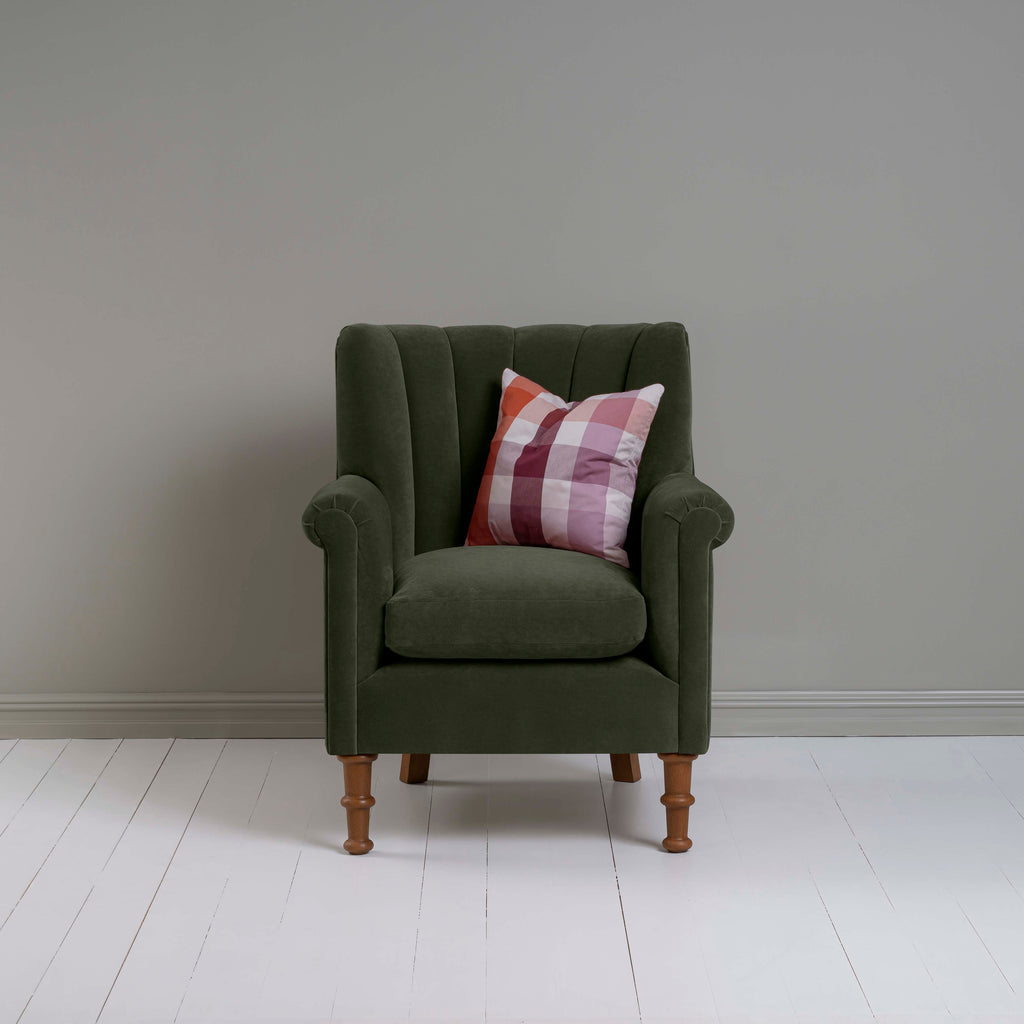  Time Out Armchair in Intelligent Velvet Seaweed, Front View With Cushion - NiX 