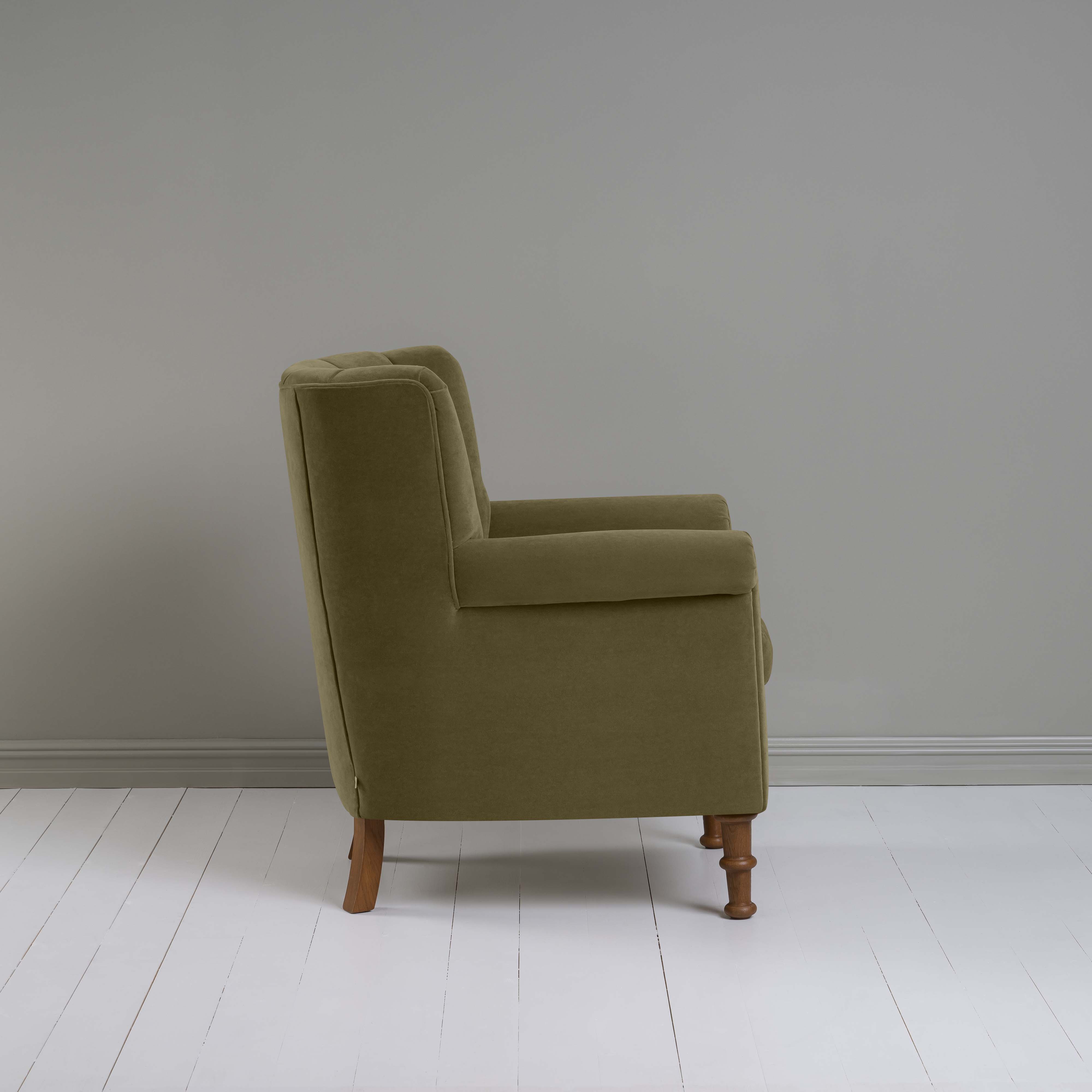  Time Out Armchair in Intelligent Velvet Sepia, Side View - NiX 
