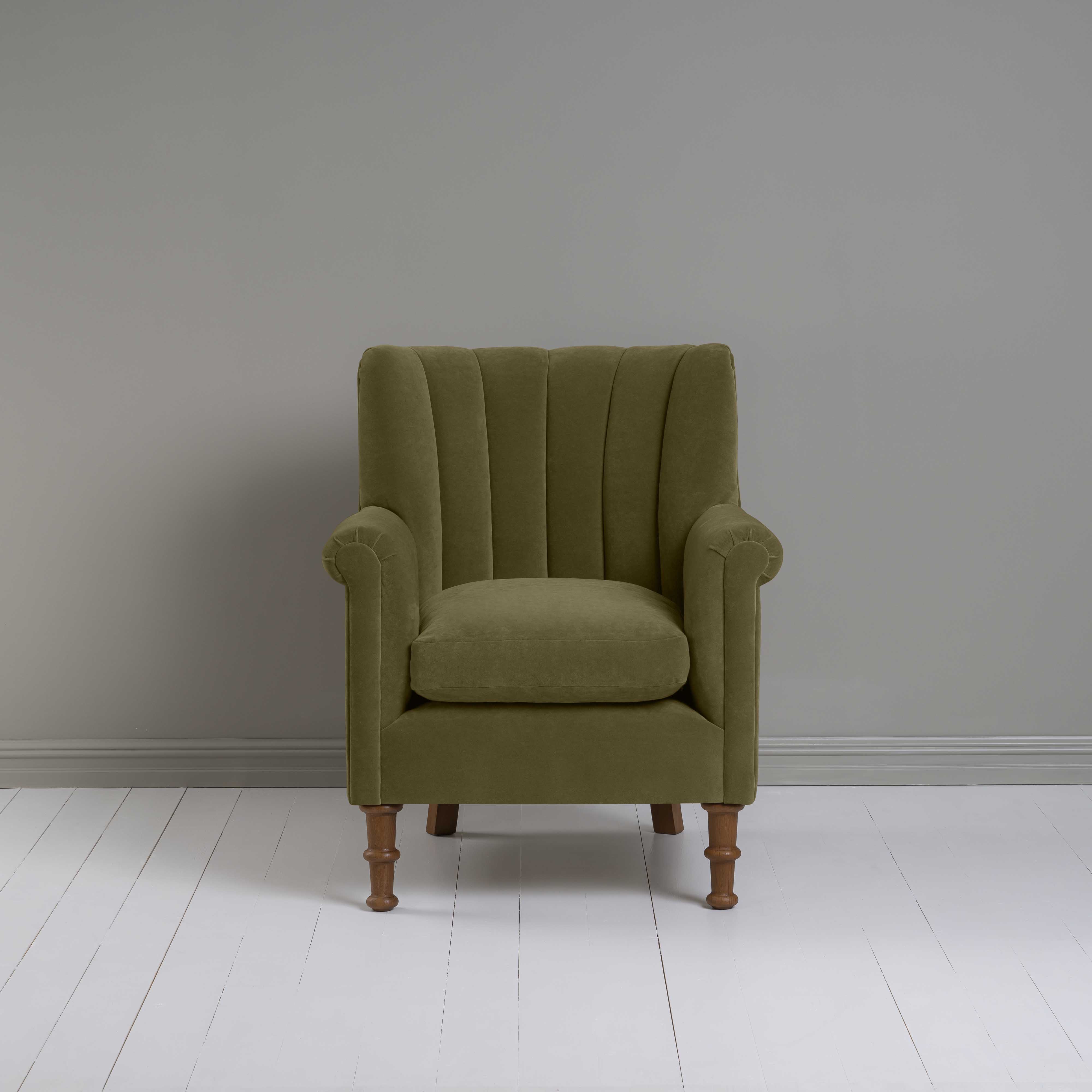  Time Out Armchair in Intelligent Velvet Sepia, Front View - NiX 