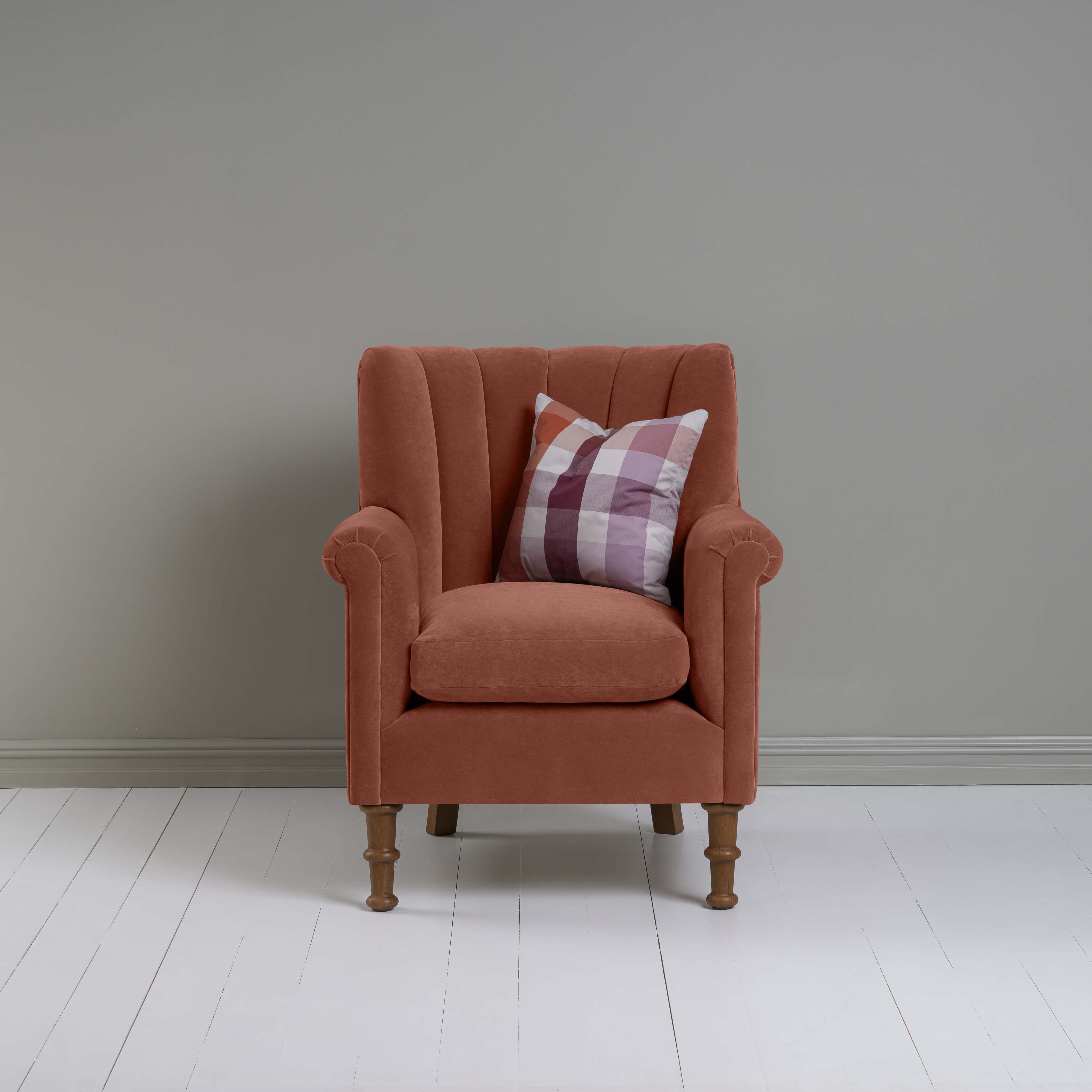  Time Out Armchair in Intelligent Velvet Sienna, Front View With Cushions - NiX 