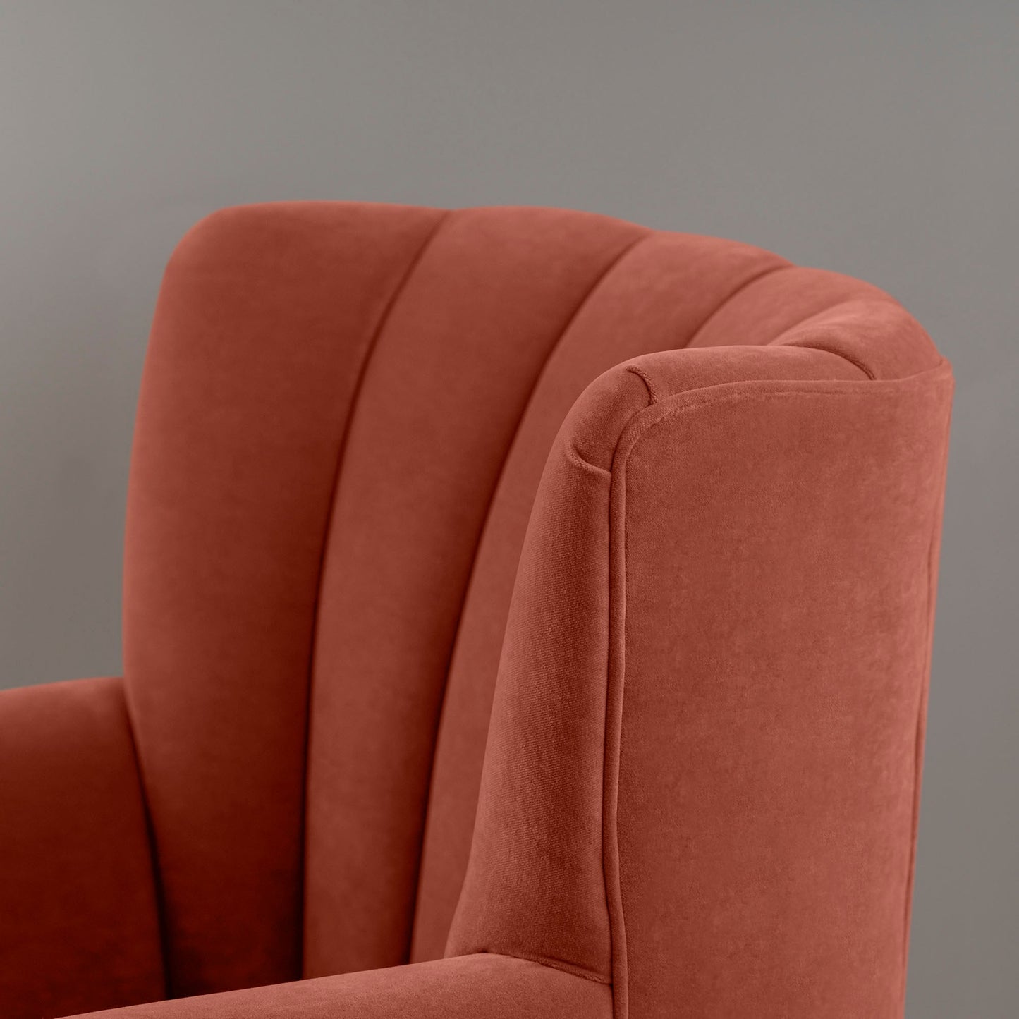 Time Out Armchair in Intelligent Velvet Sienna, High Back Design Closeup- NiX
