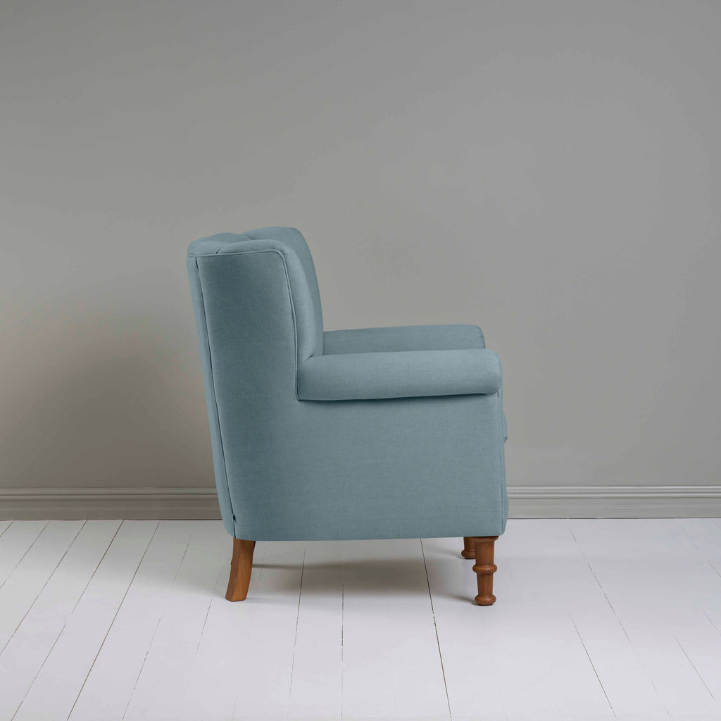  Time Out Armchair in Laidback Linen Cerulean, Side View - NiX 