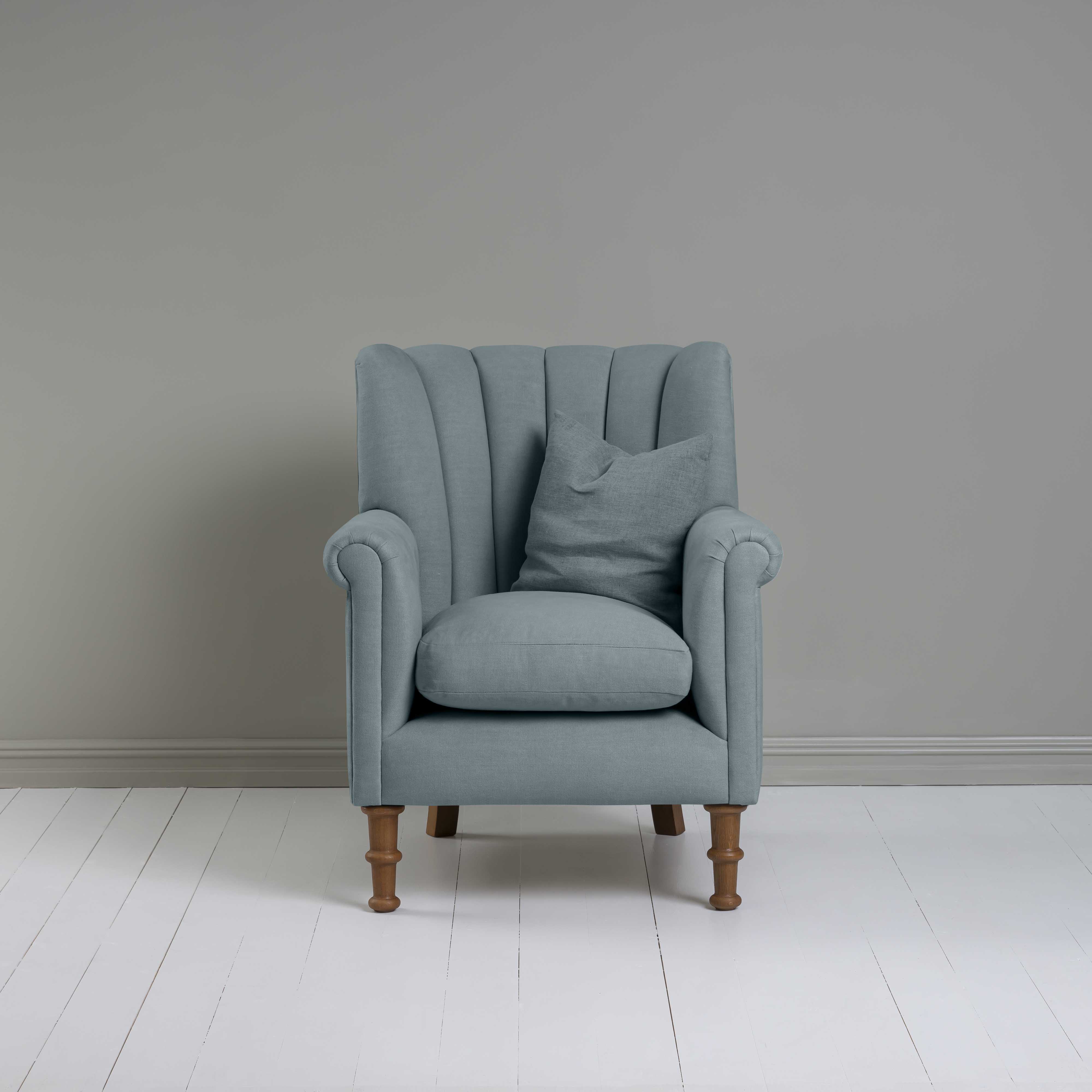  Time Out Armchair in Laidback Linen Cerulean, Front View Matching Cushion - NiX 