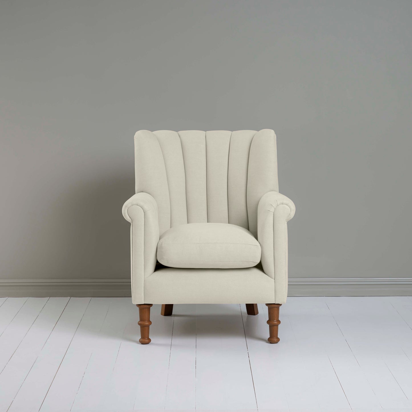 Time Out Armchair in Laidback Linen Dove, Front View - NiX