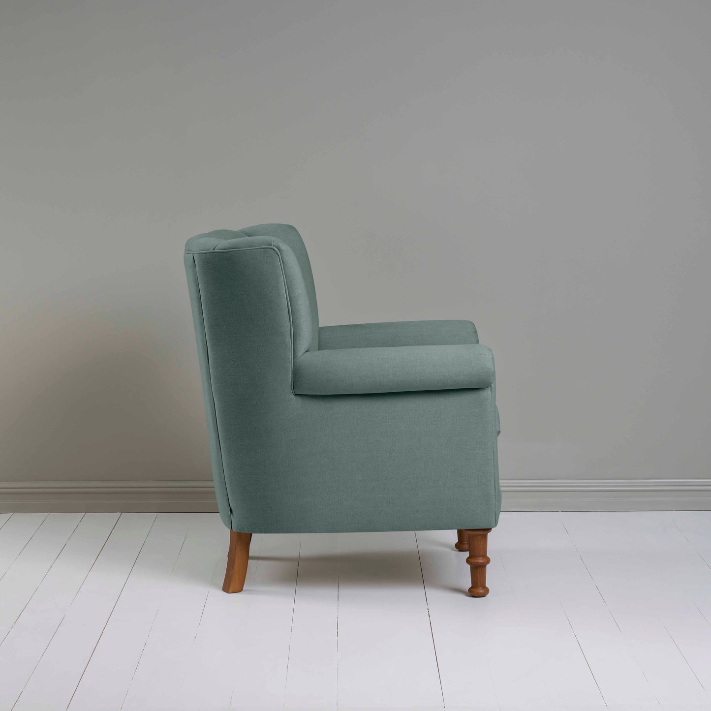 Time Out Armchair in Laidback Linen Mineral, Side View - NiX