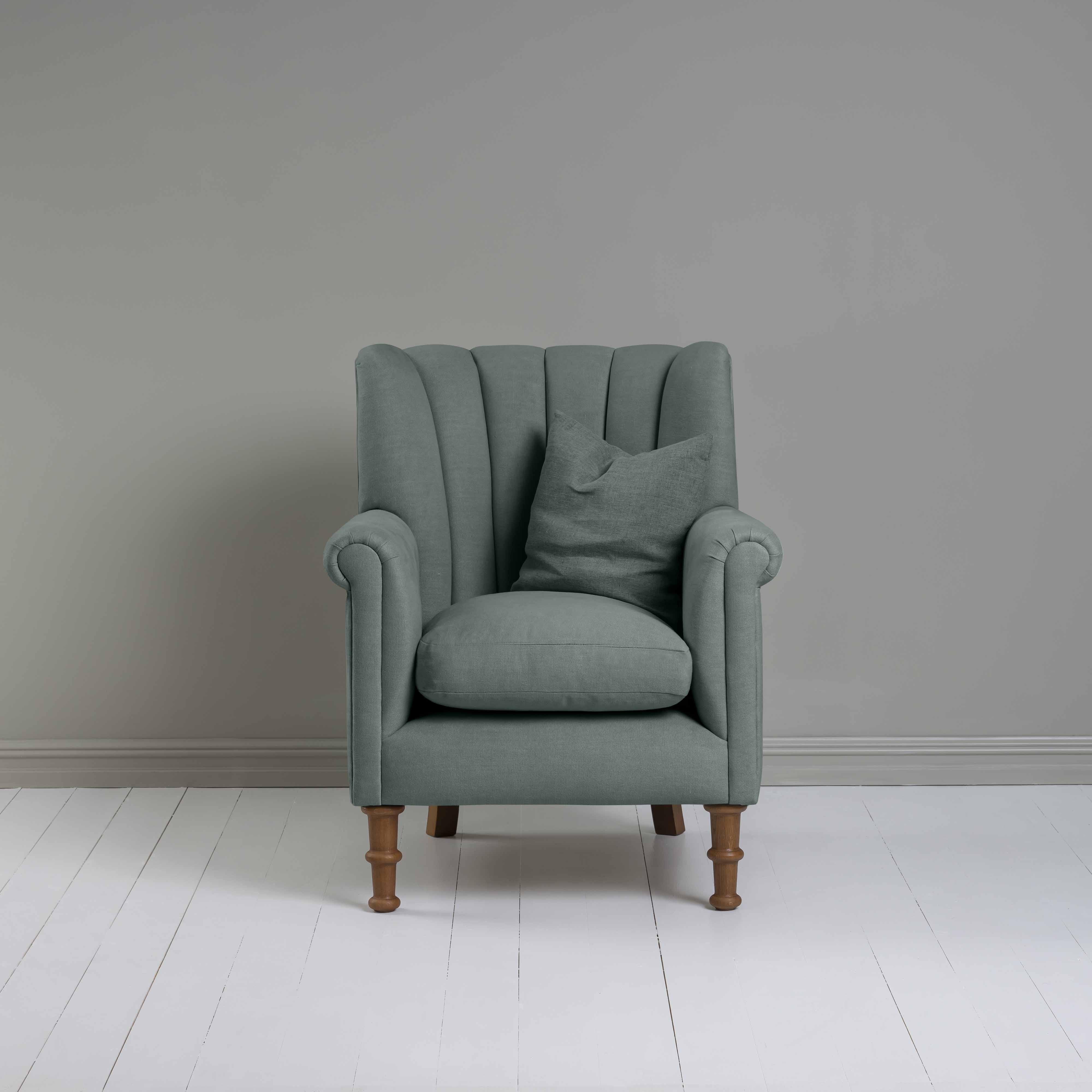  Time Out Armchair in Laidback Linen Mineral, Front View With Matching Cushion - NiX 