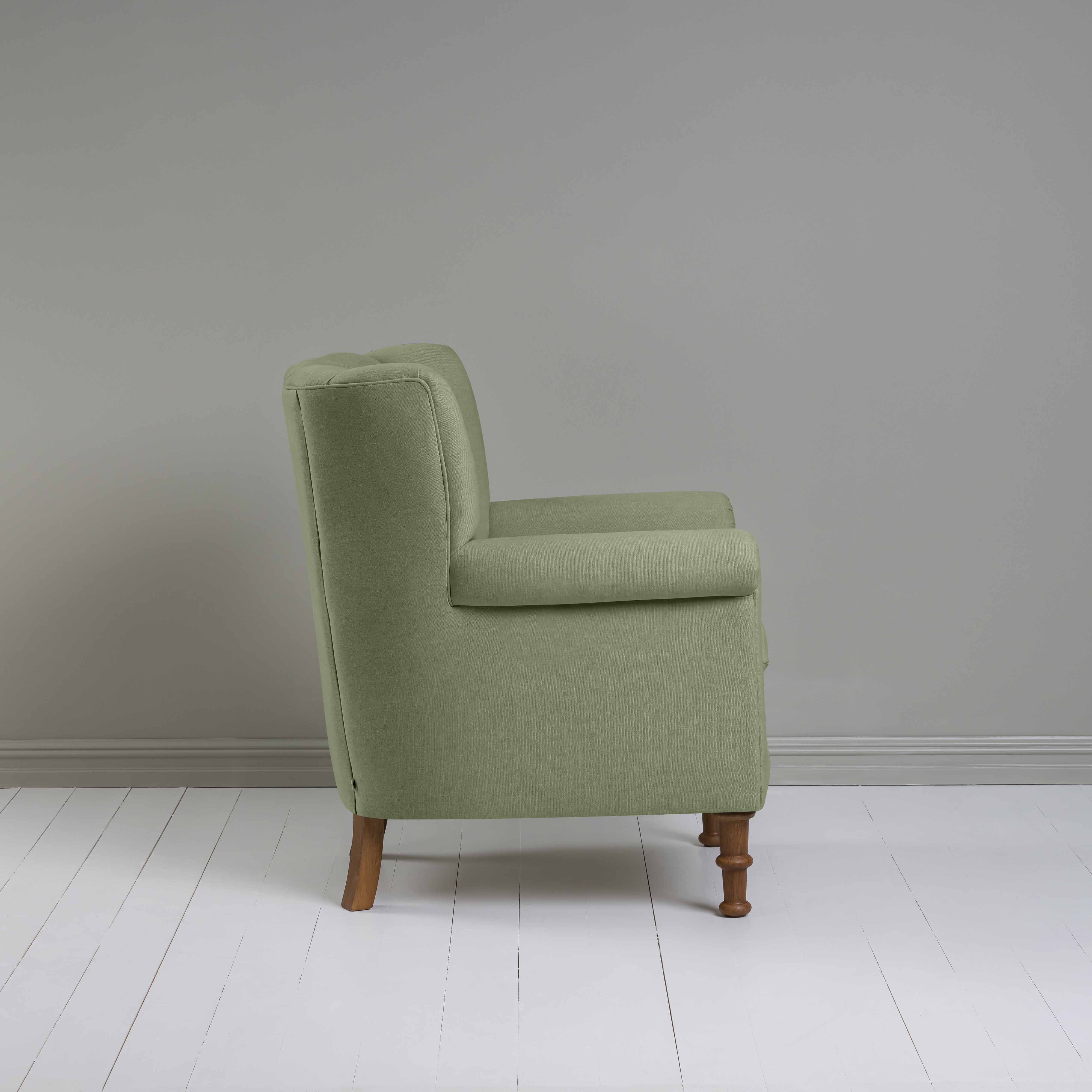  Time Out Armchair in Laidback Linen Moss, Side View - NiX 