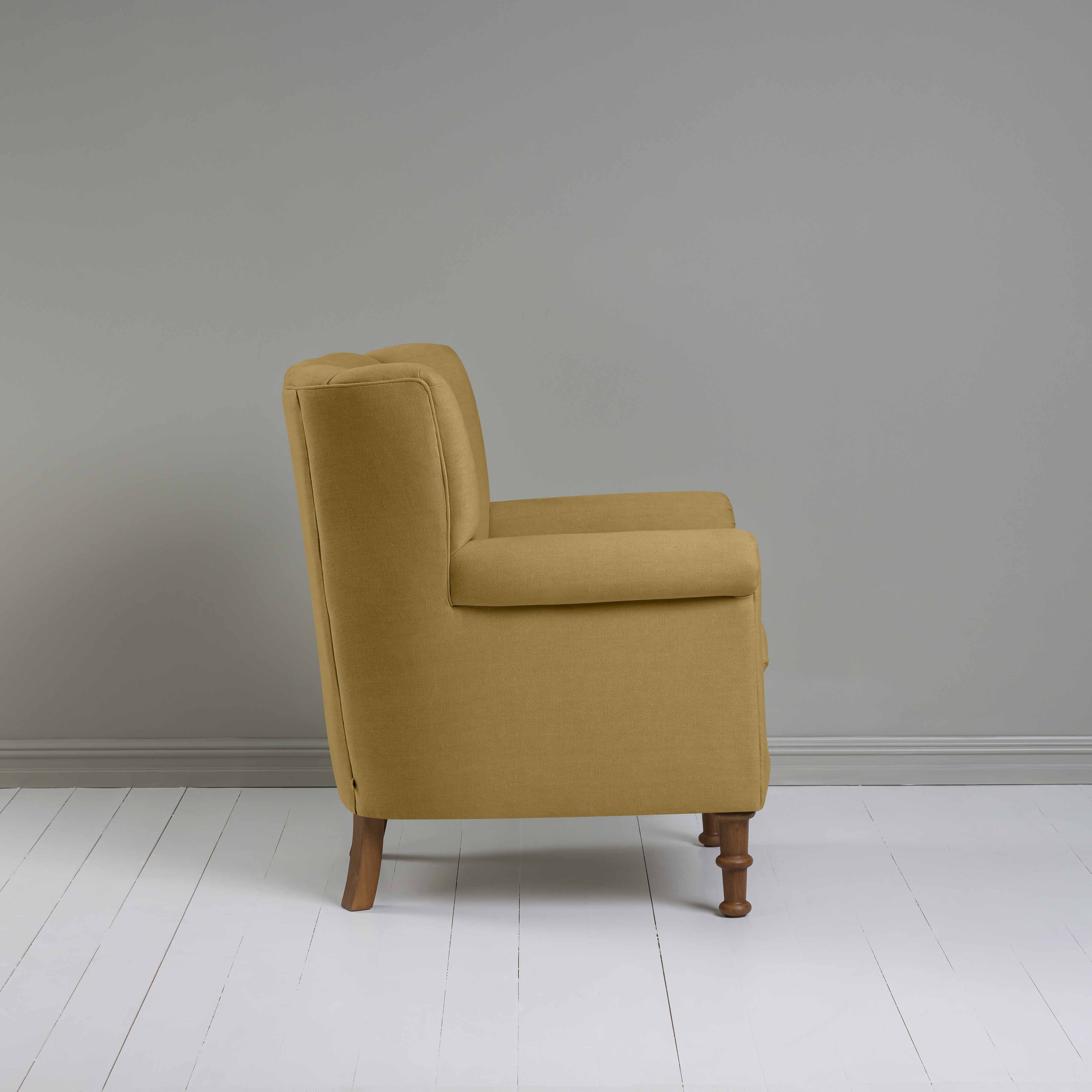  Time Out Armchair in Laidback Linen Ochre, Side View - NiX 