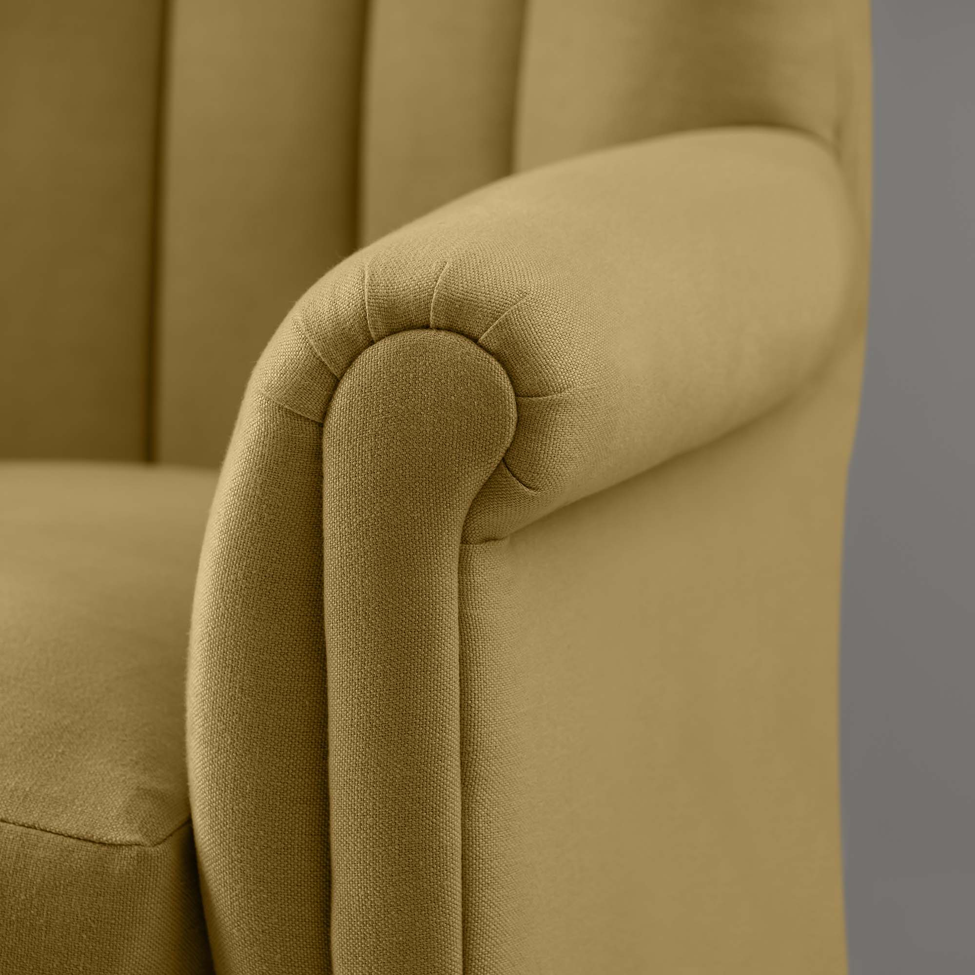  Time Out Armchair in Laidback Linen Ochre, Arm Design Closeup - NiX 