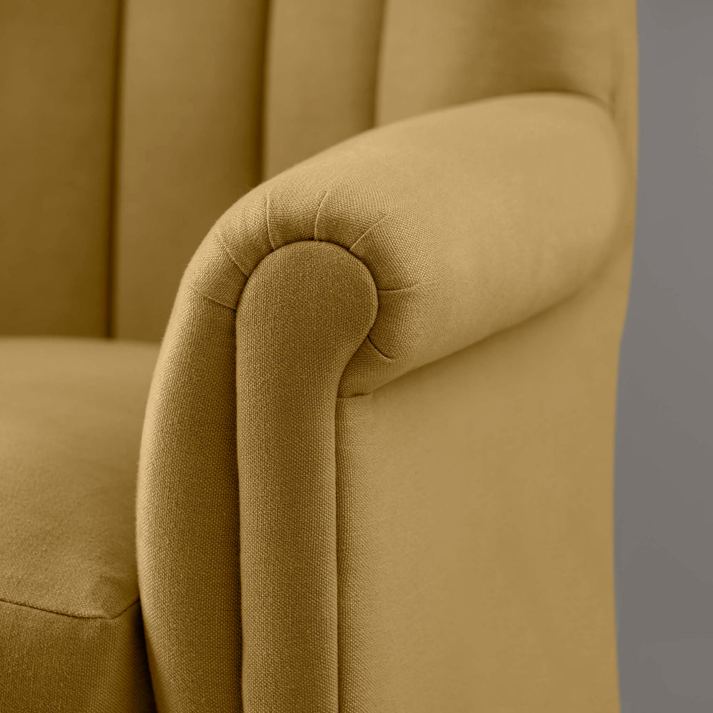  Time Out Armchair in Laidback Linen Ochre, Arm Design Closeup - NiX 