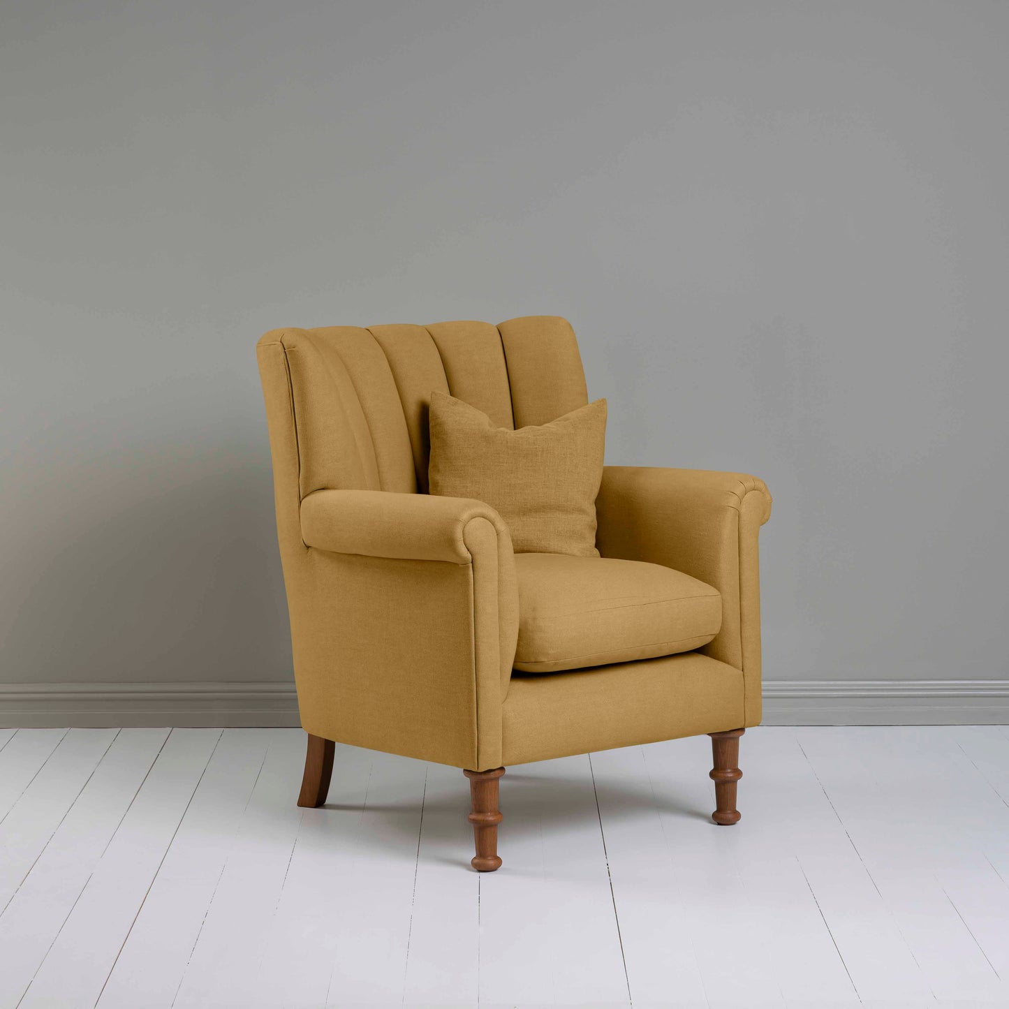 Time Out Armchair in Laidback Linen Ochre Side View With Matching Cushion - NiX