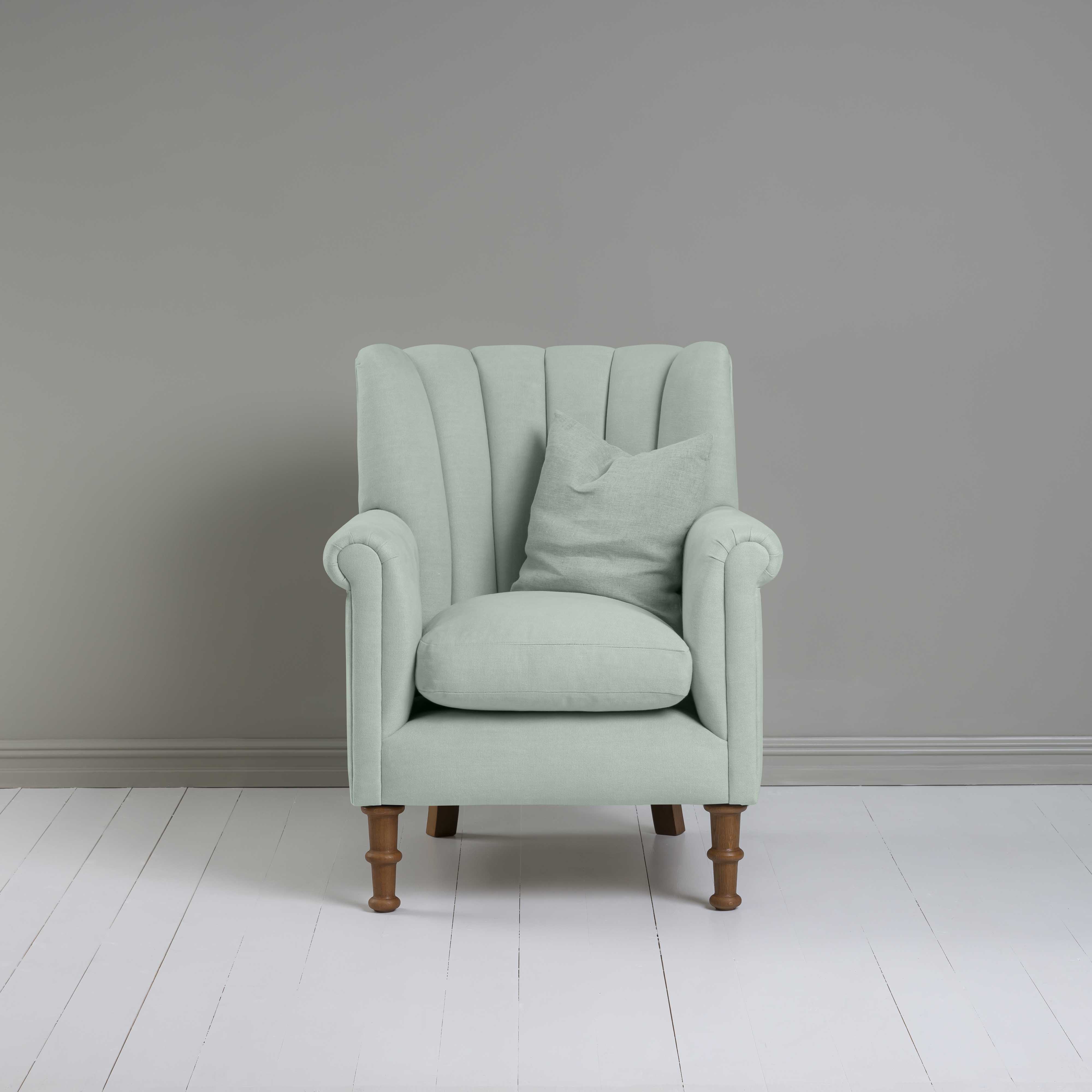  Time Out Armchair in Laidback Linen Sky, Front View WIth Matching Cushion - NiX 