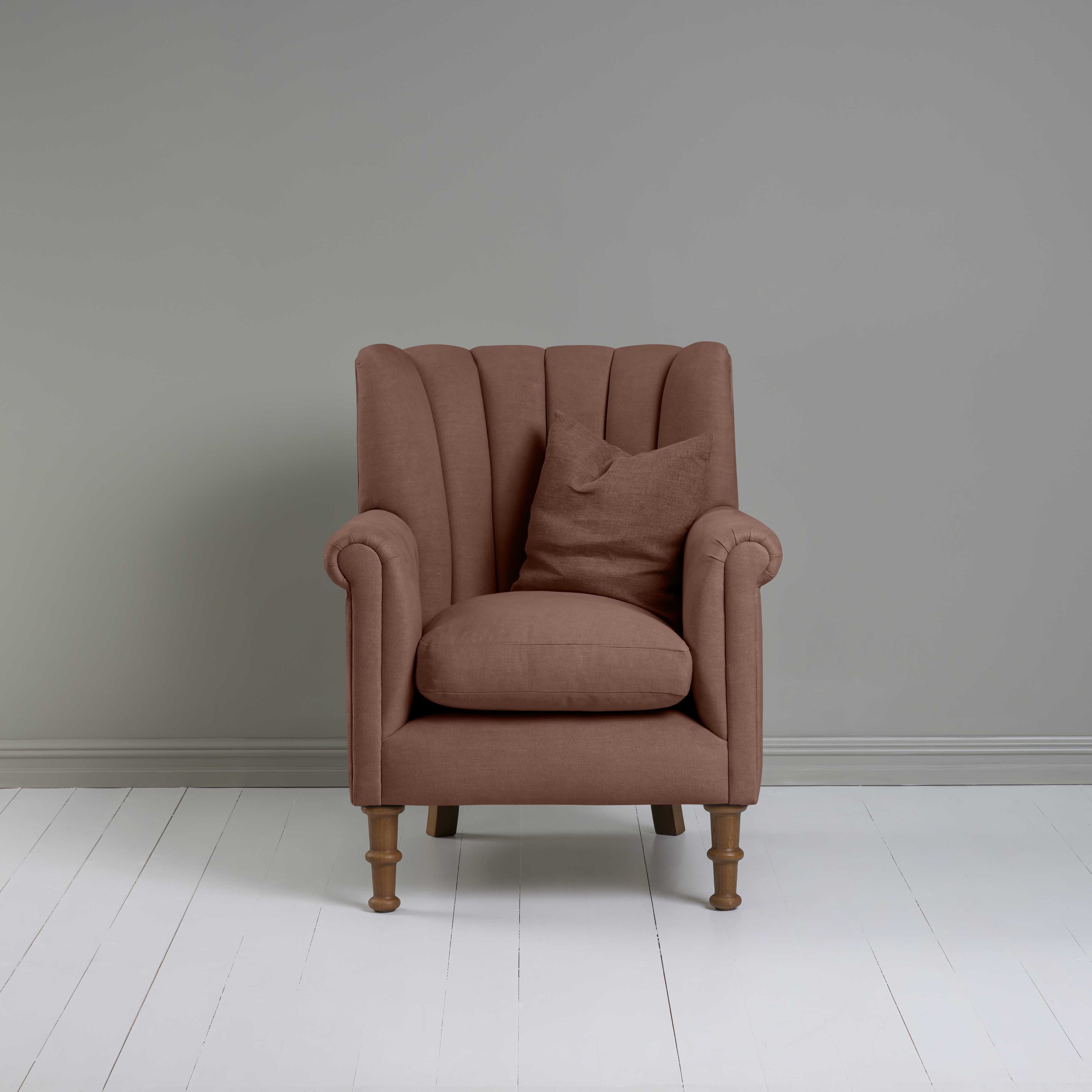  Time Out Armchair in Laidback Linen Sweet Briar, Front View With Matching Cushion - NiX 
