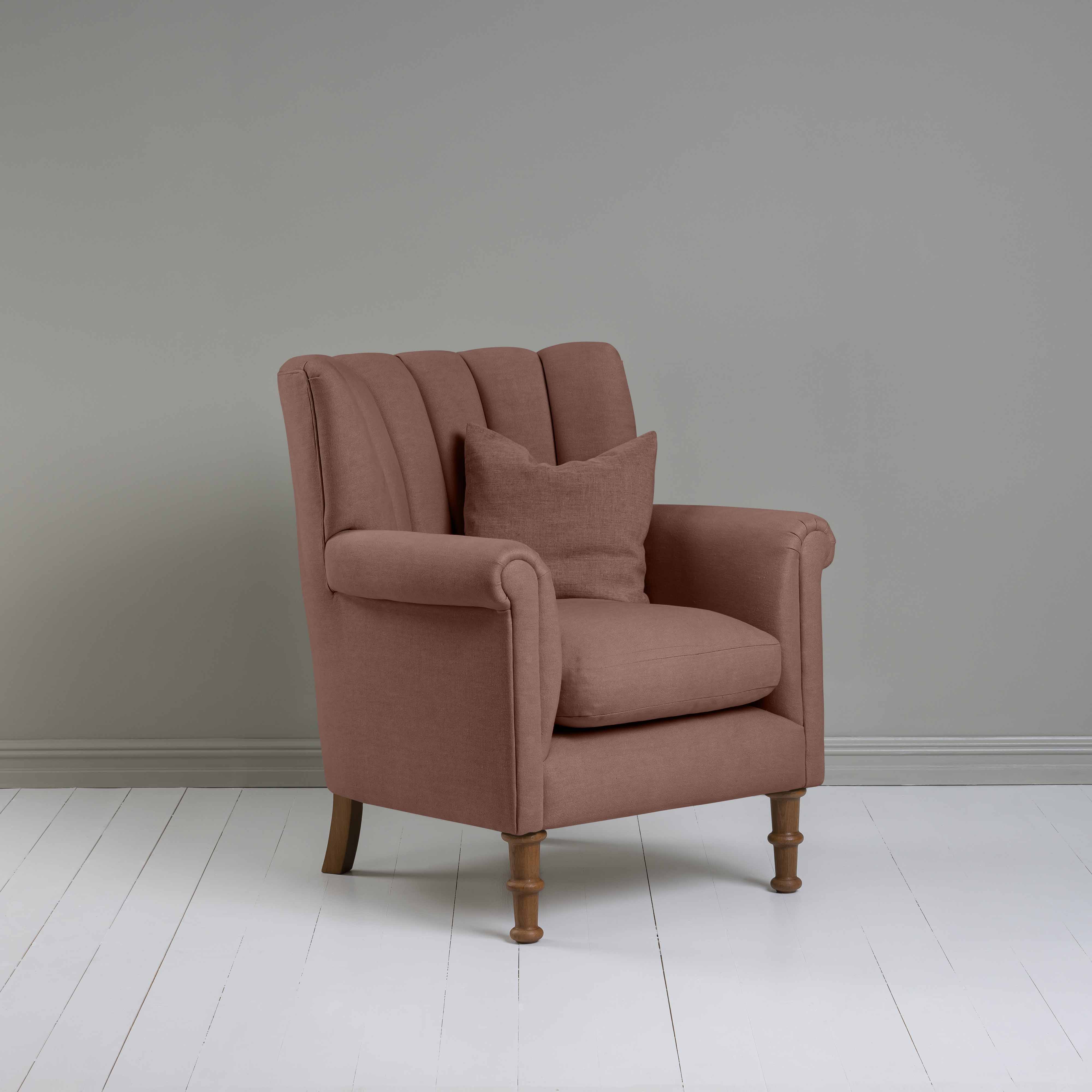  Time Out Armchair in Laidback Linen Sweet Briar, Side View With Matching Cushion - NiX 