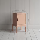  Dimensions of Bits and Bobs Bedside Table, Blush Pink, Right Hand Side. Height 70cm, length 40cm, and Width 40cm Manufactured By NiX Furniture in London 