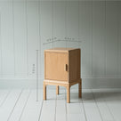  Dimensions of Bits and Bobs Bedside Table, Natural Oak, Left Hand Side. Height is 70cm, Lenght & Width 40cm - By NiX Studio 